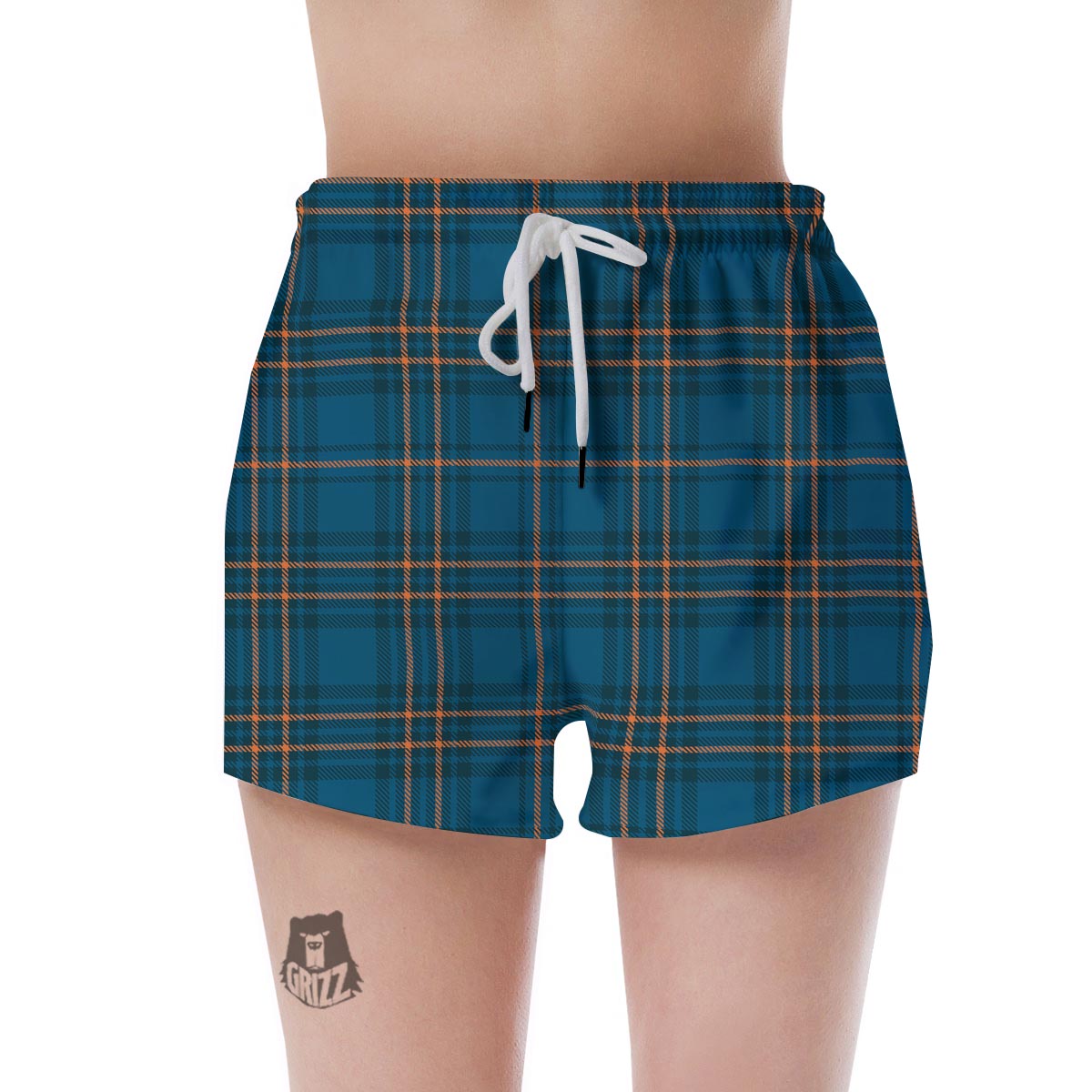 Navy Blue Plaid Tartan Women's Shorts-grizzshop