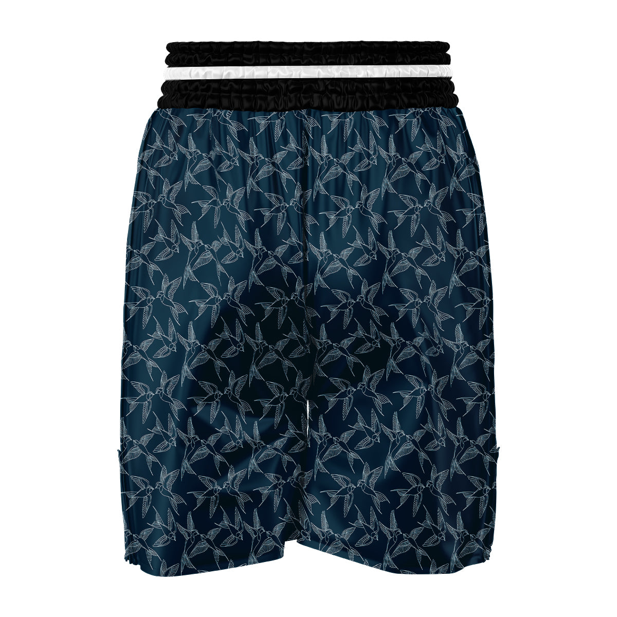 Navy Blue Swallow Drawing Print Pattern Boxing Shorts-grizzshop