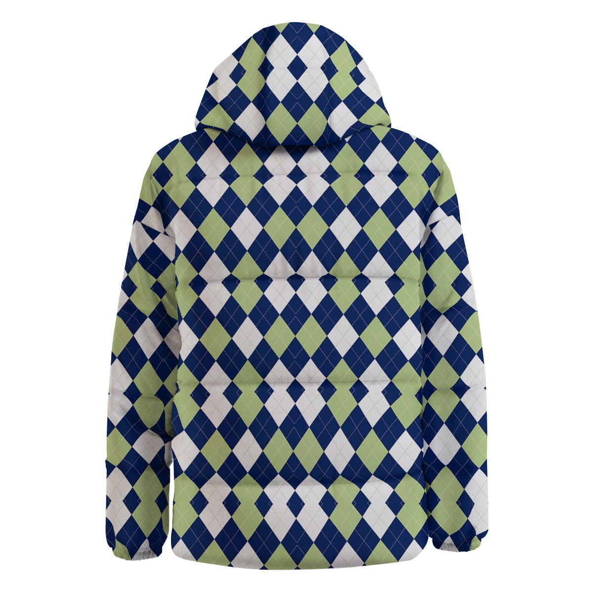 Navy Green And White Argyle Print Down Jacket-grizzshop