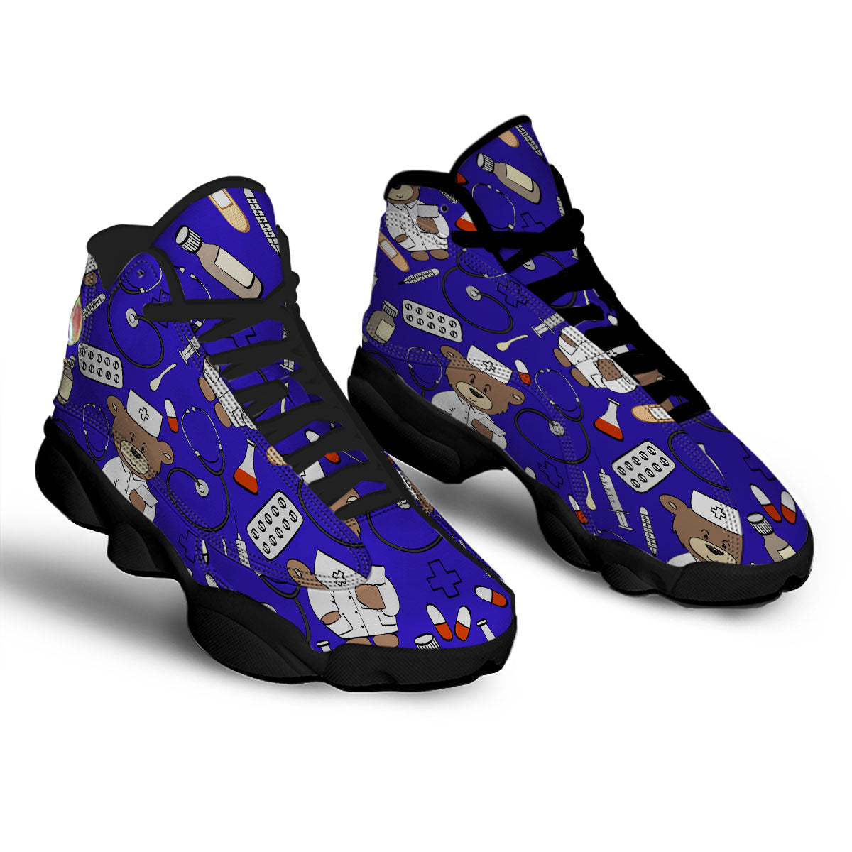 Navy Green Teddy Bear Nurse Black Basketball Shoes-grizzshop