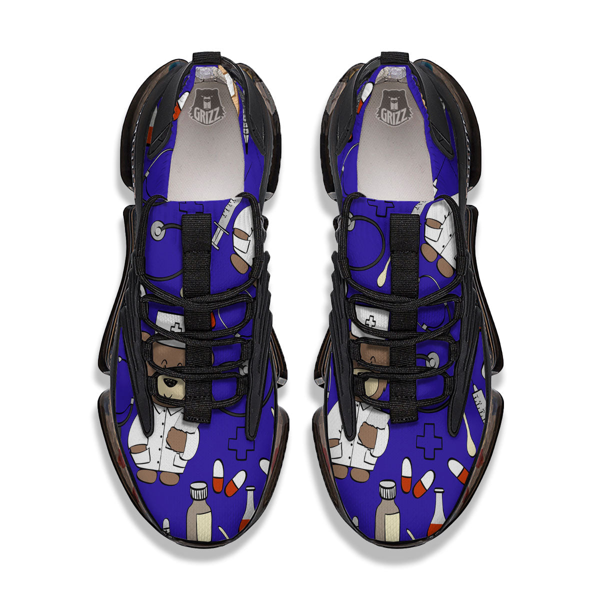 Navy Green Teddy Bear Nurse Black Gym Shoes-grizzshop