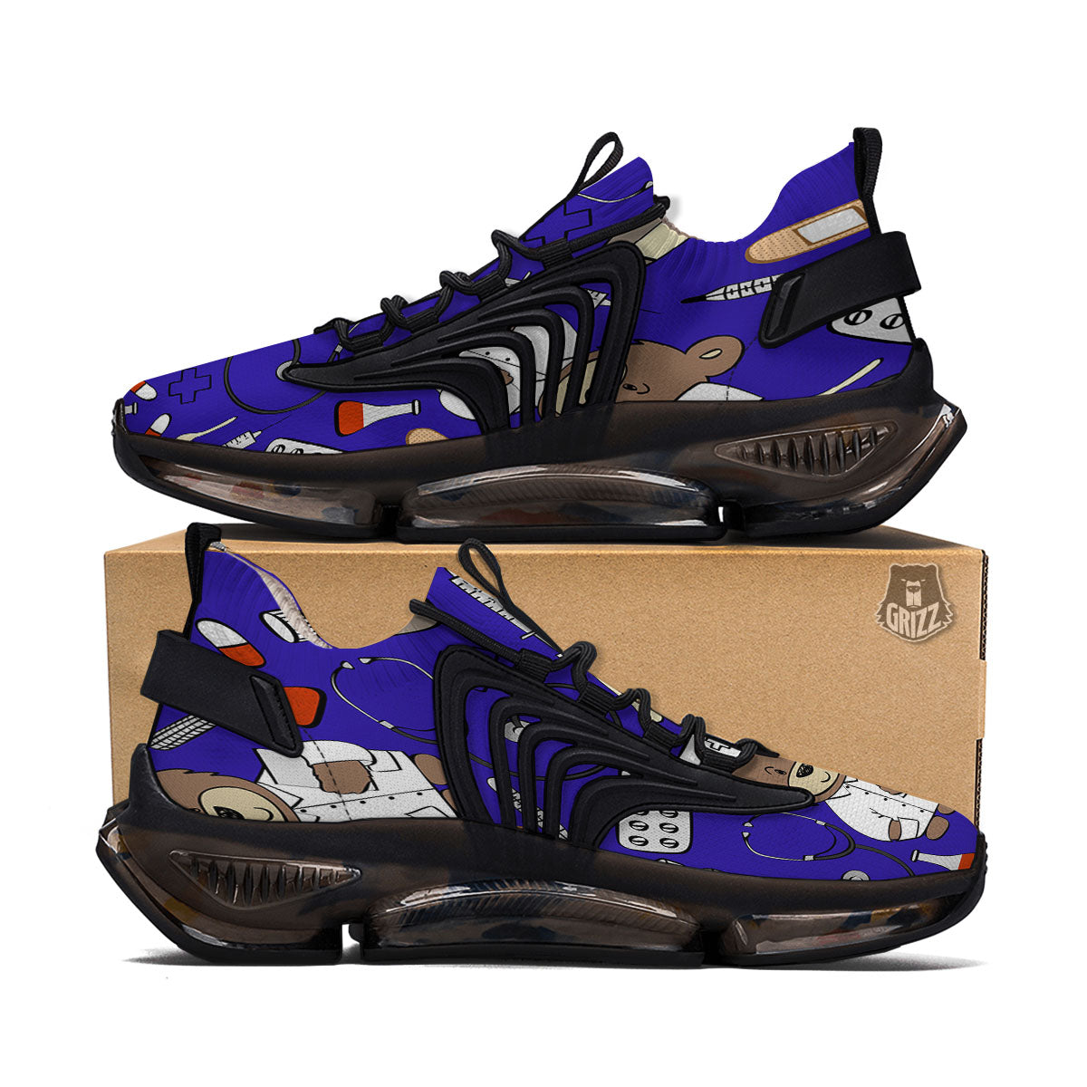 Navy Green Teddy Bear Nurse Black Gym Shoes-grizzshop