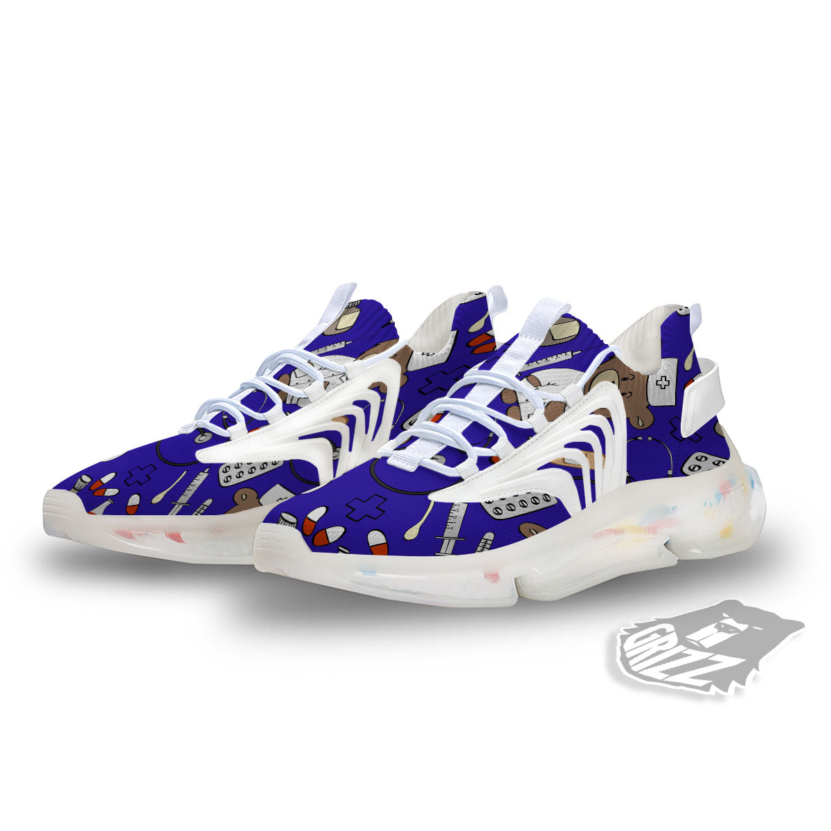 Navy Green Teddy Bear Nurse White Gym Shoes-grizzshop