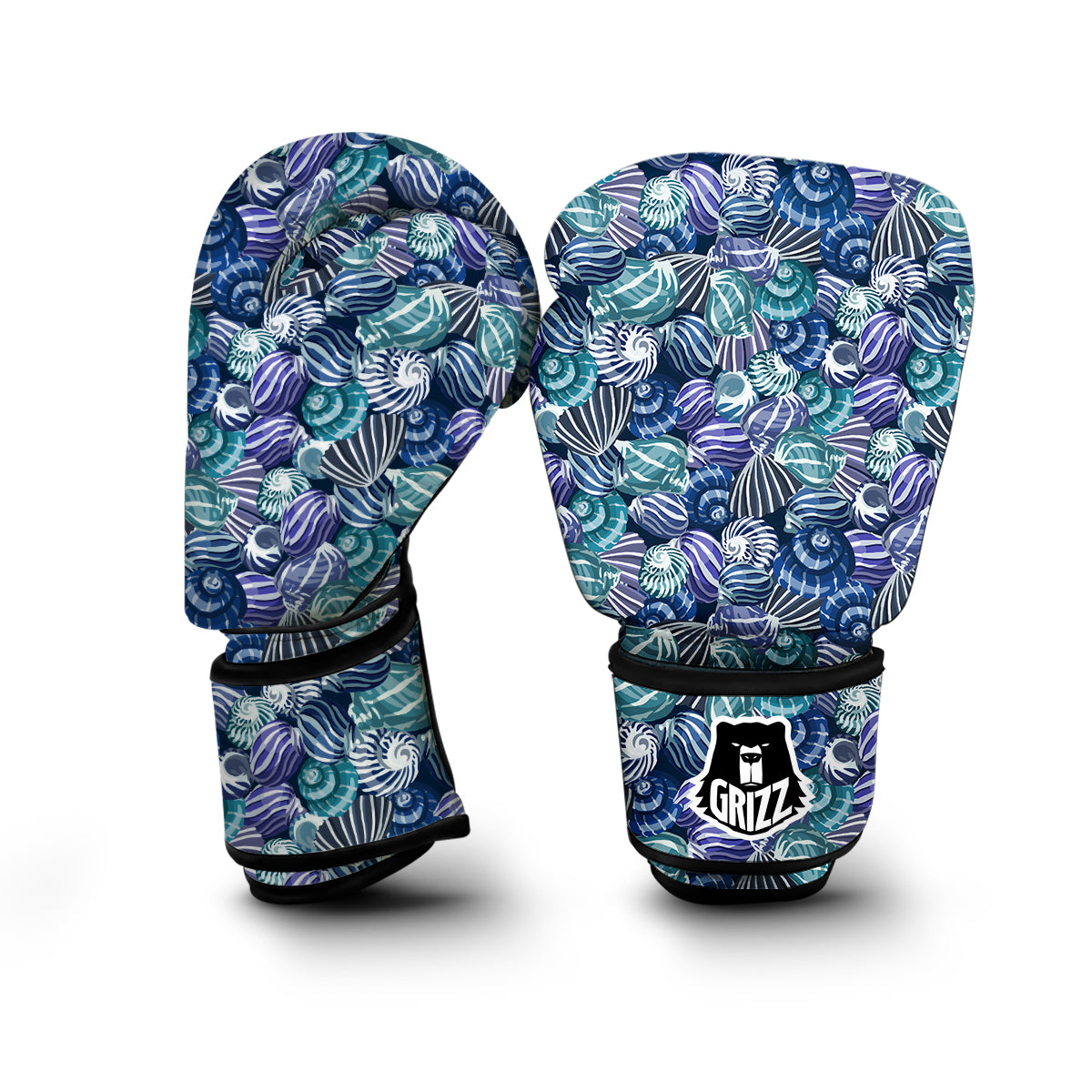 Navy Snail Pattern Print Boxing Gloves-grizzshop
