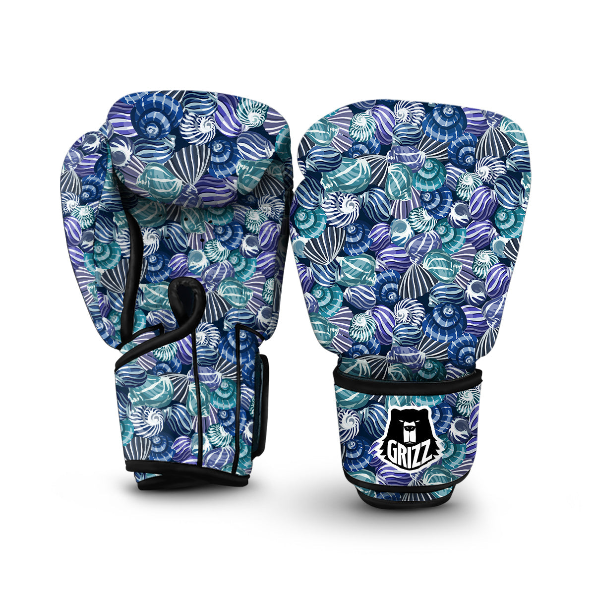 Navy Snail Pattern Print Boxing Gloves-grizzshop