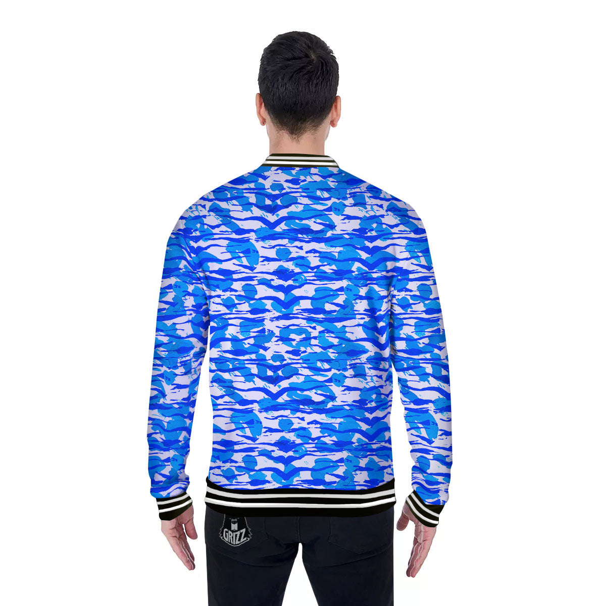 Navy Tiger Stripe Camouflage Seamless Print Pattern Baseball Jacket-grizzshop
