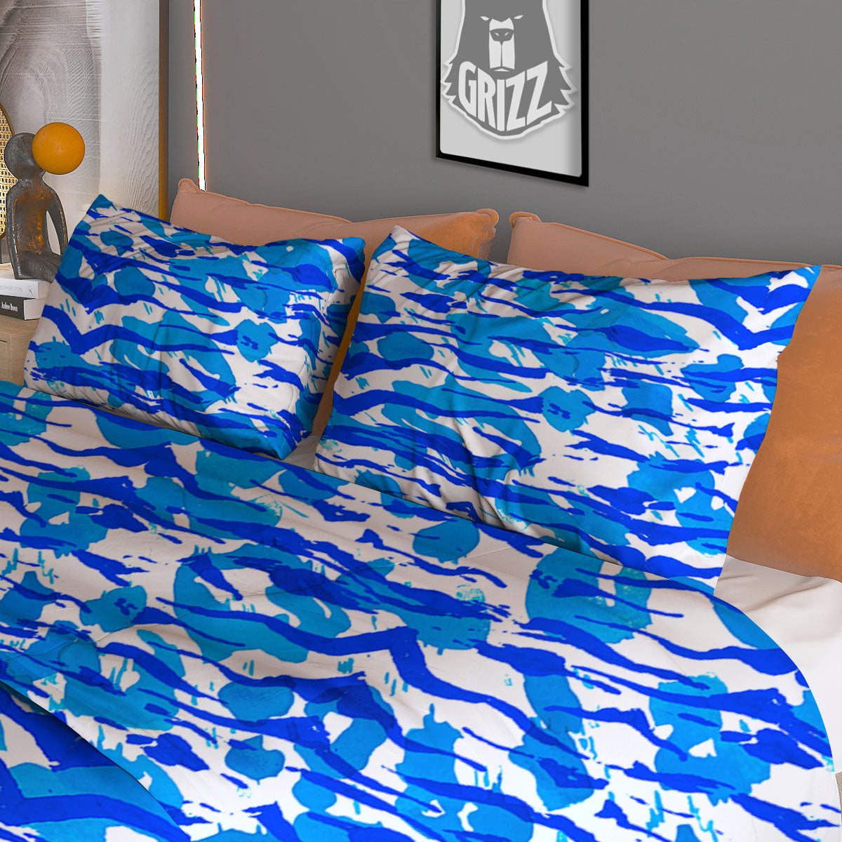 Navy Tiger Stripe Camouflage Seamless Print Pattern Duvet Cover Bedding Set