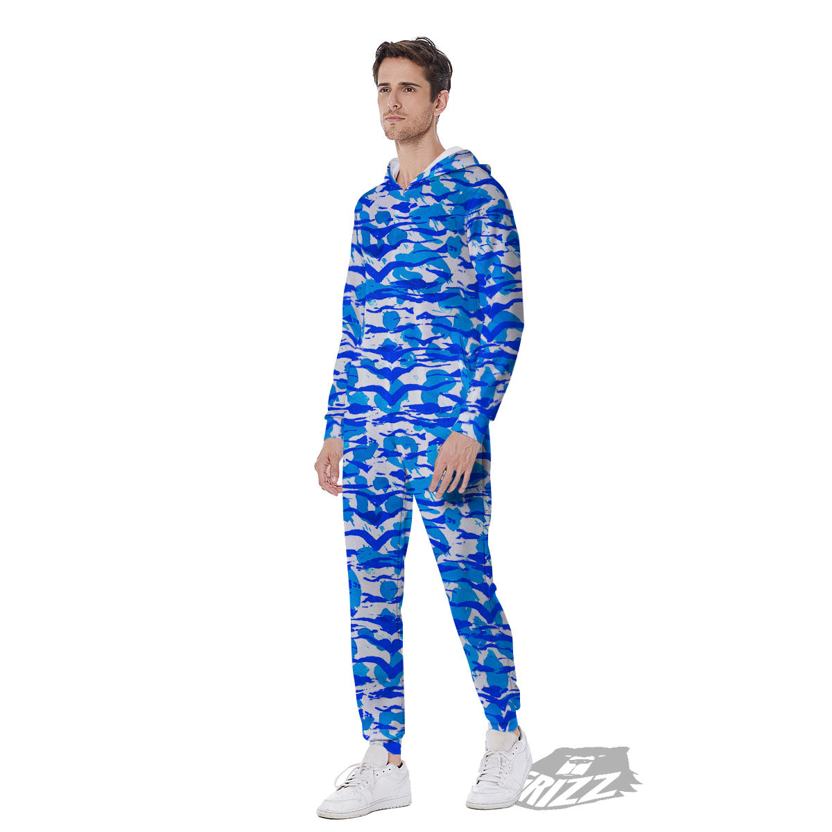 Navy Tiger Stripe Camouflage Seamless Print Pattern Men's Jumpsuit-grizzshop
