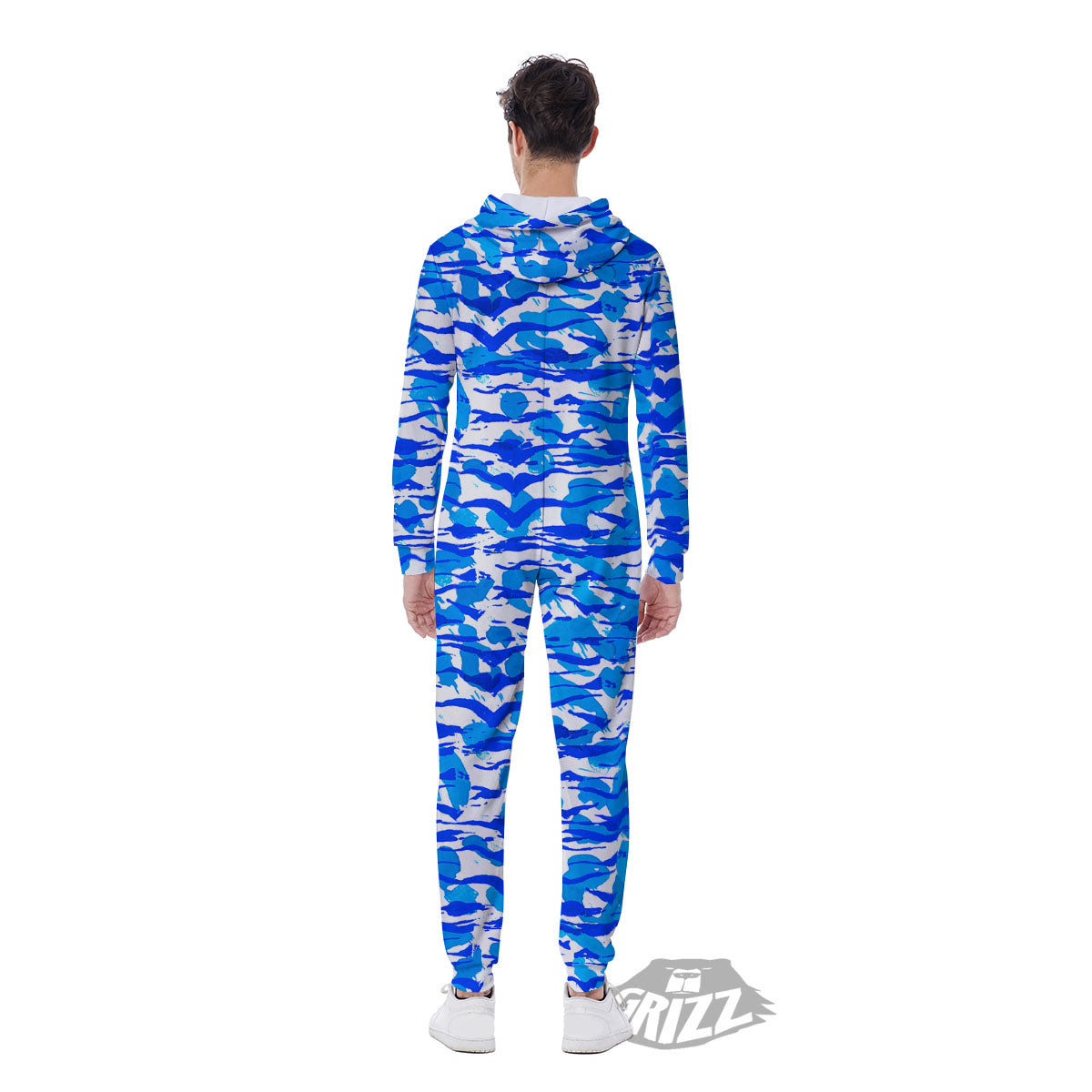 Navy Tiger Stripe Camouflage Seamless Print Pattern Men's Jumpsuit-grizzshop