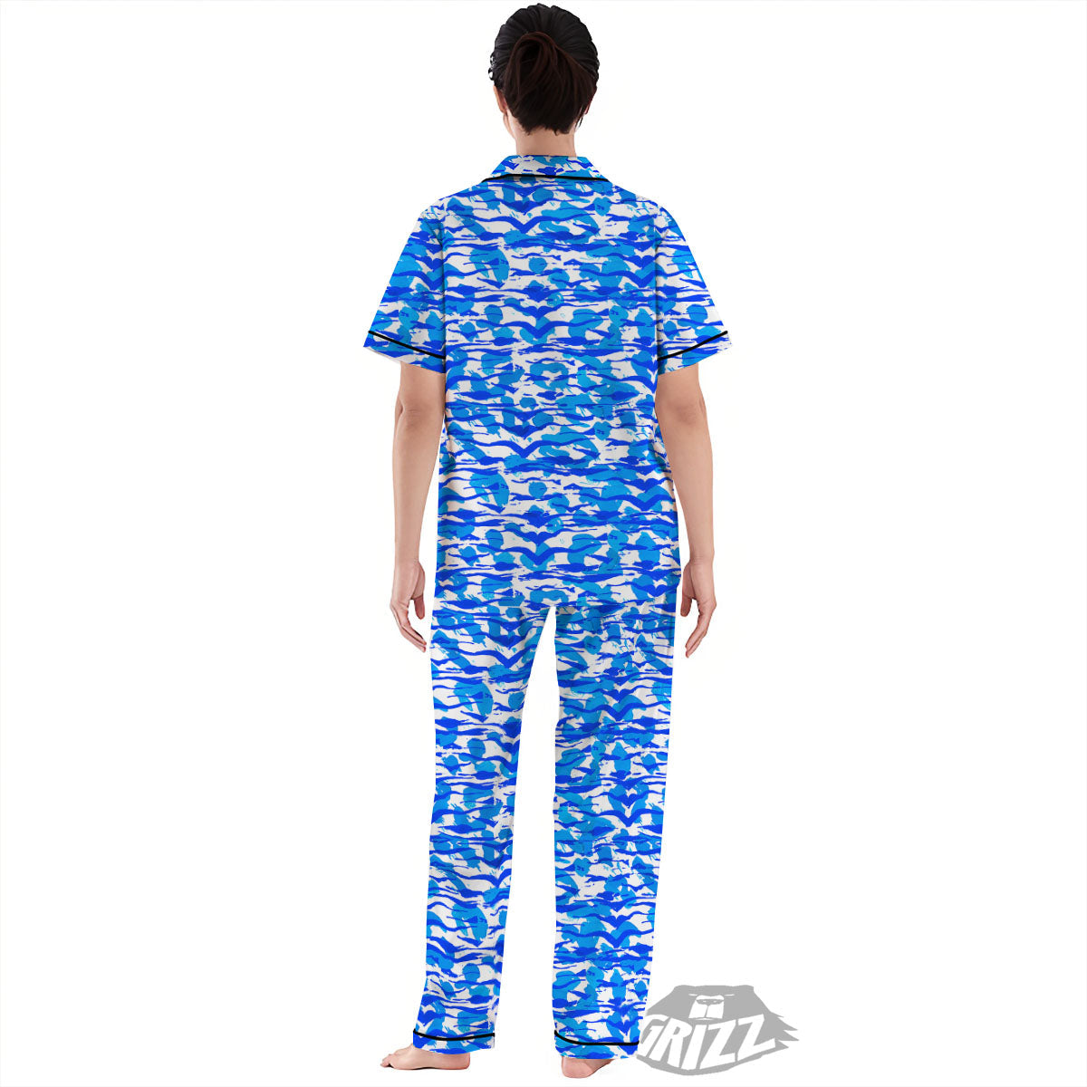 Navy Tiger Stripe Camouflage Seamless Print Pattern Women's Pajamas Set-grizzshop