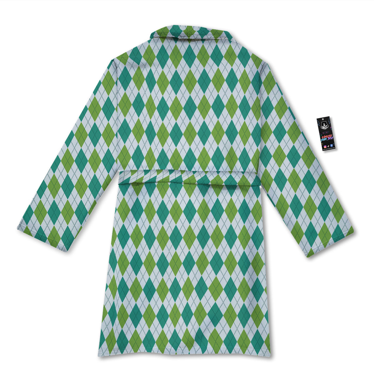 Navy White And Green Argyle Print Pattern Bathrobe-grizzshop