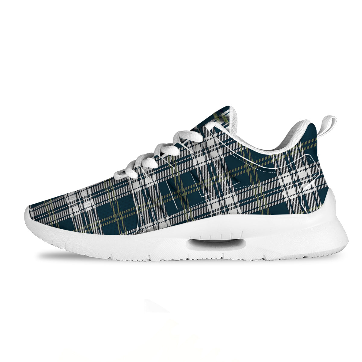 Navy White And Green Plaid Print Pattern Tennis Shoes-grizzshop