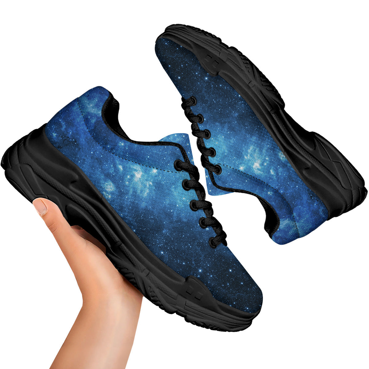 Nebula Galaxy Space Blue Light Print Black Chunky Shoes-grizzshop