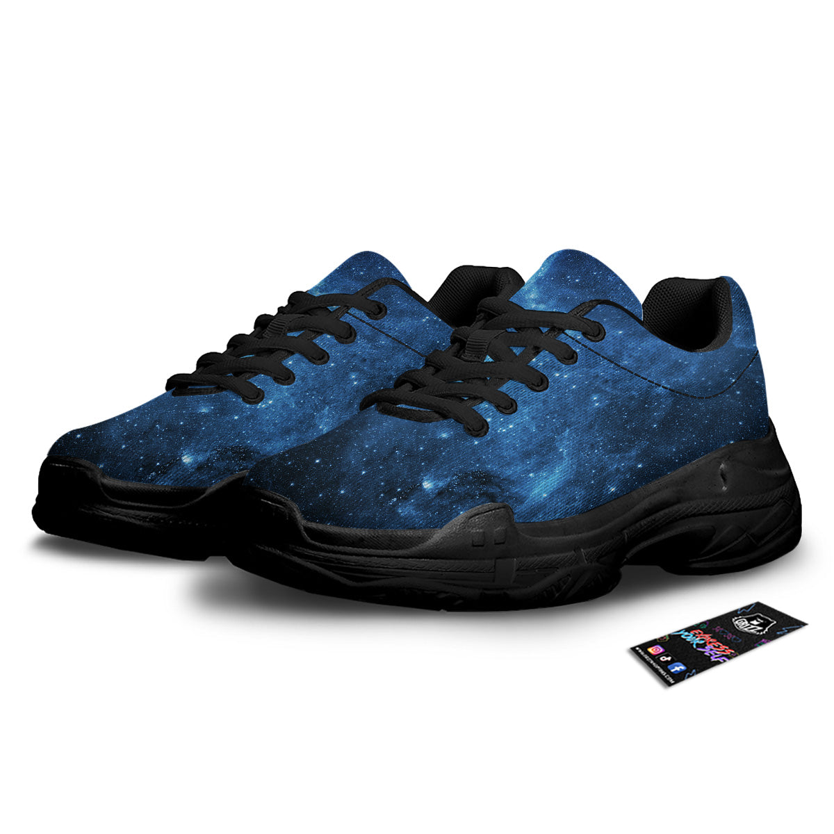 Nebula Galaxy Space Blue Light Print Black Chunky Shoes-grizzshop