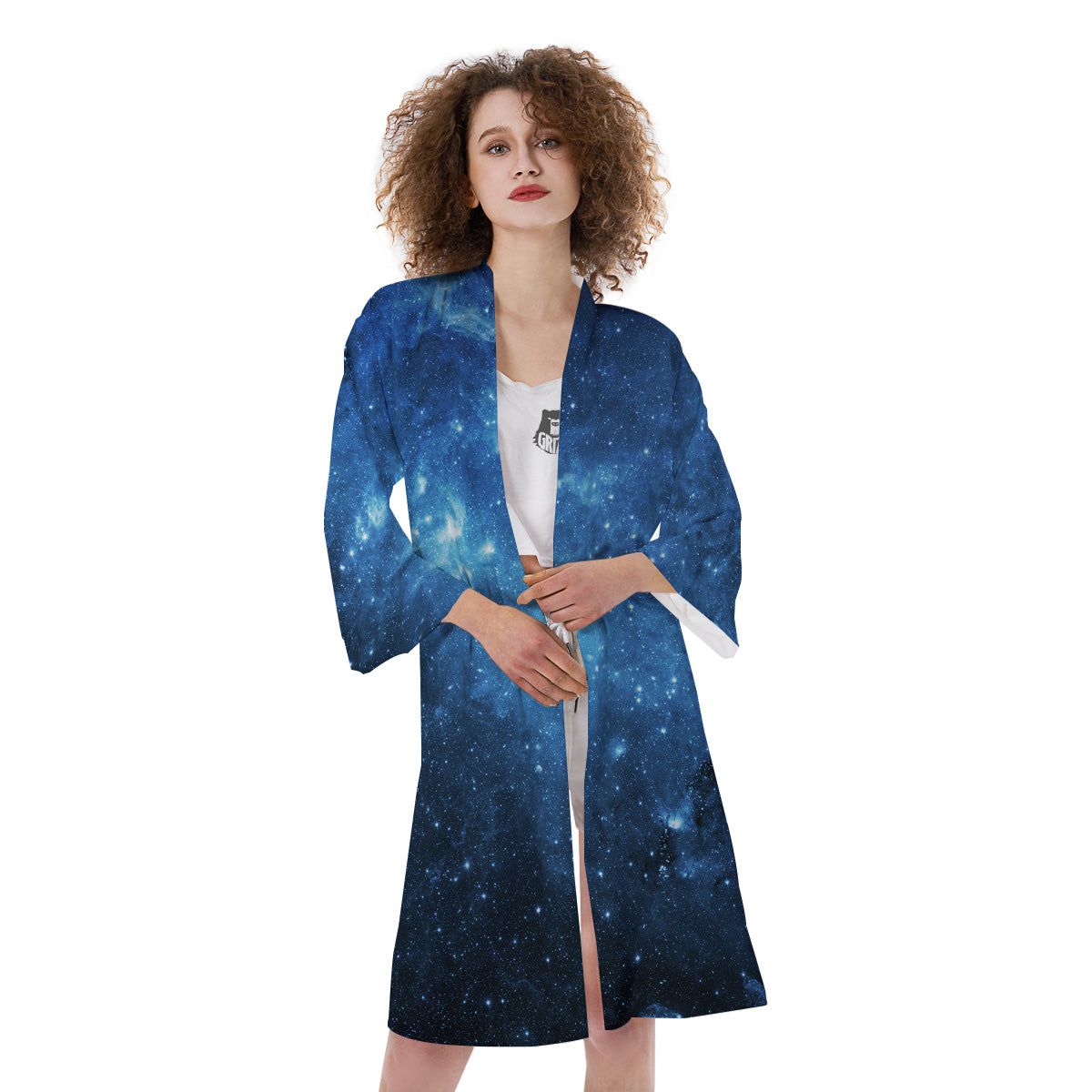 Nebula Galaxy Space Blue Light Print Kimono-grizzshop