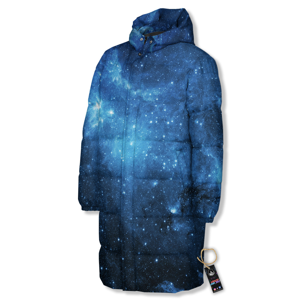 Nebula Galaxy Space Blue Light Print Long Down Jacket