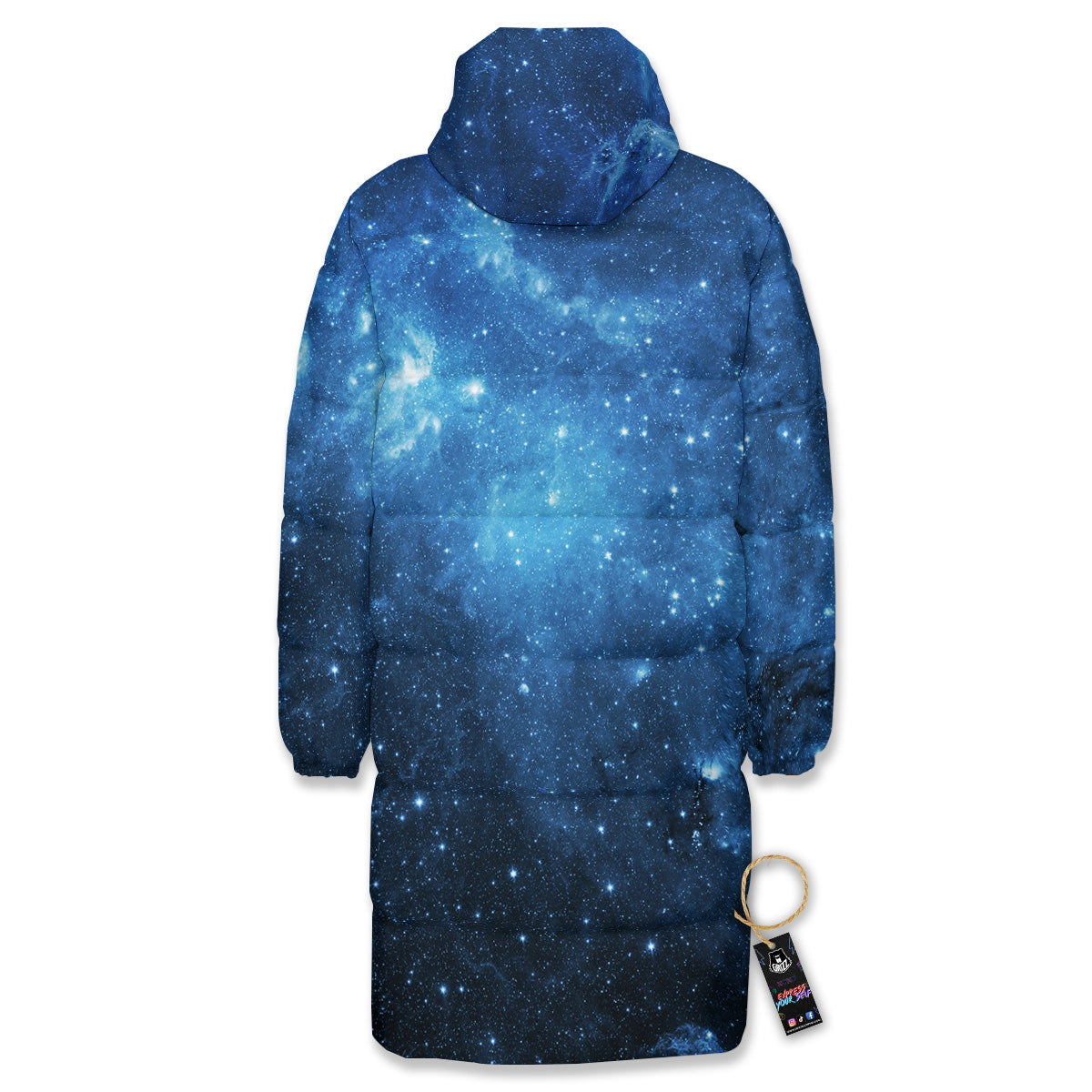 Nebula Galaxy Space Blue Light Print Long Down Jacket