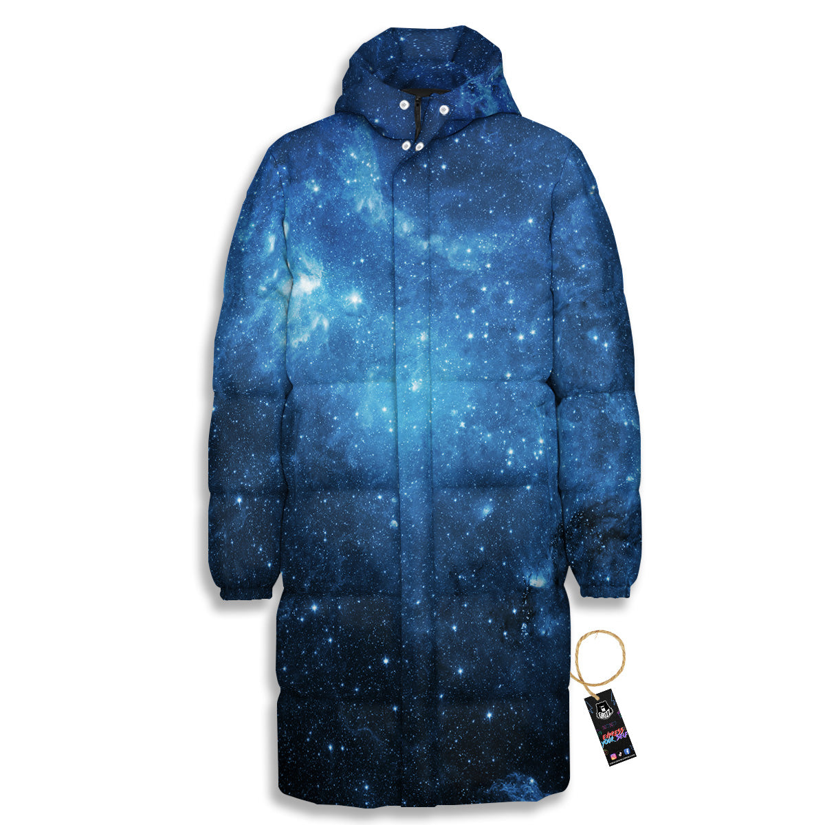 Nebula Galaxy Space Blue Light Print Long Down Jacket
