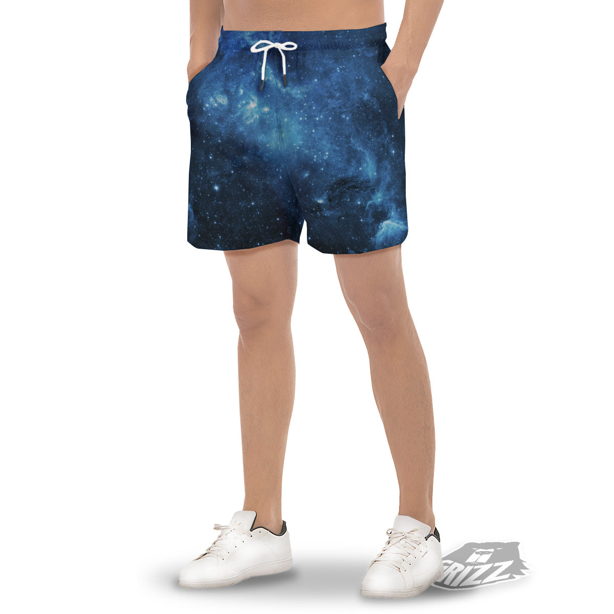 Nebula Galaxy Space Blue Light Print Men's Gym Shorts-grizzshop