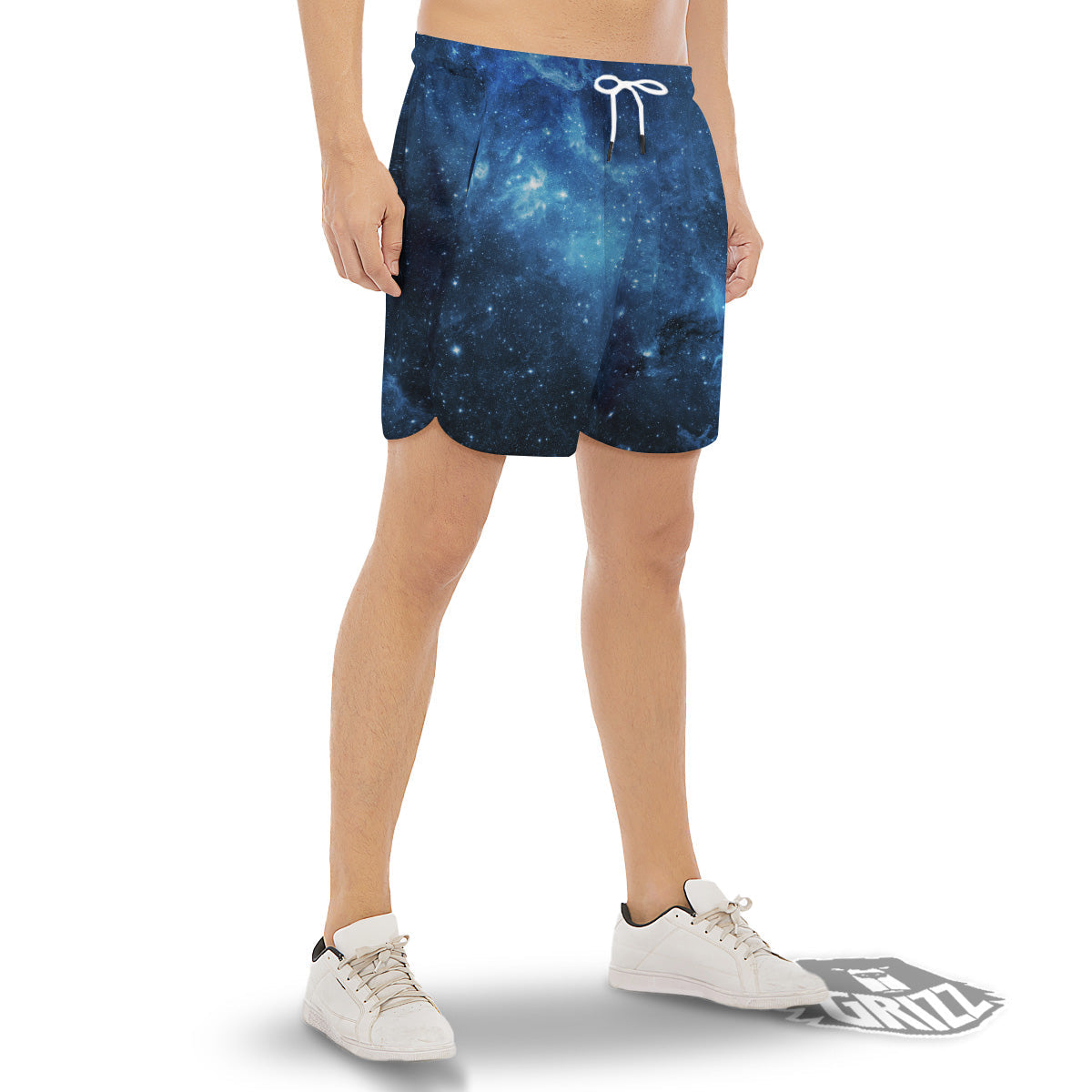Nebula Galaxy Space Blue Light Print Men's Gym Shorts-grizzshop
