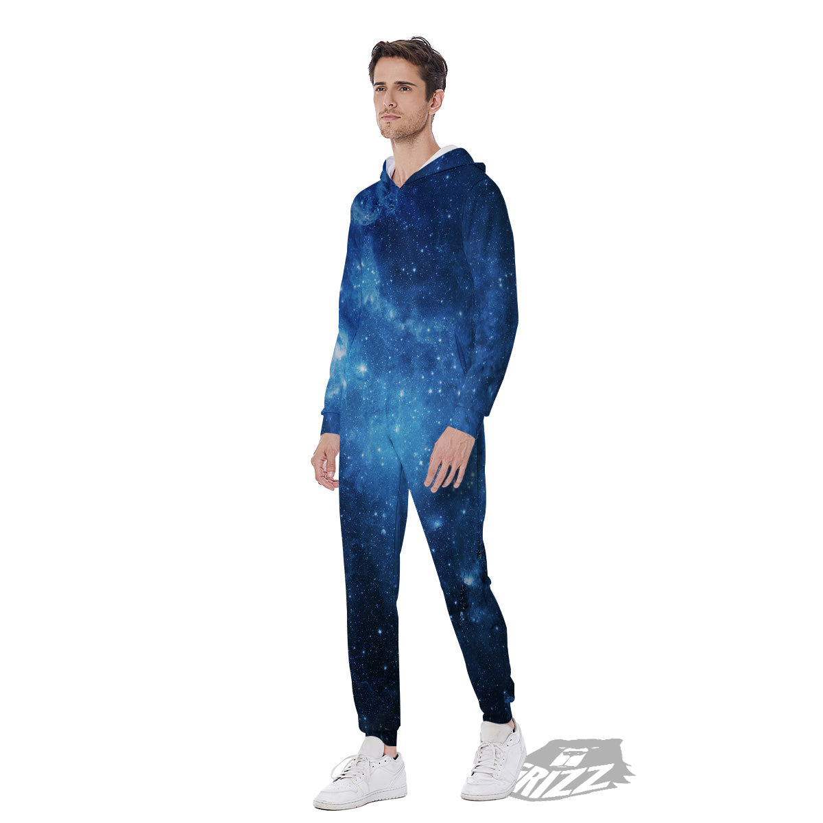 Nebula Galaxy Space Blue Light Print Men's Jumpsuit-grizzshop