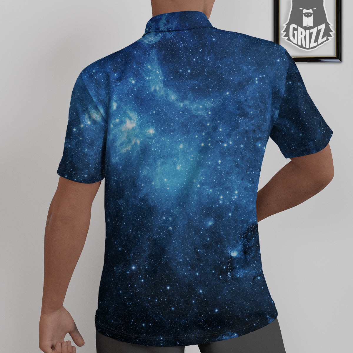 Nebula Galaxy Space Blue Light Print Untucked Shirts-grizzshop