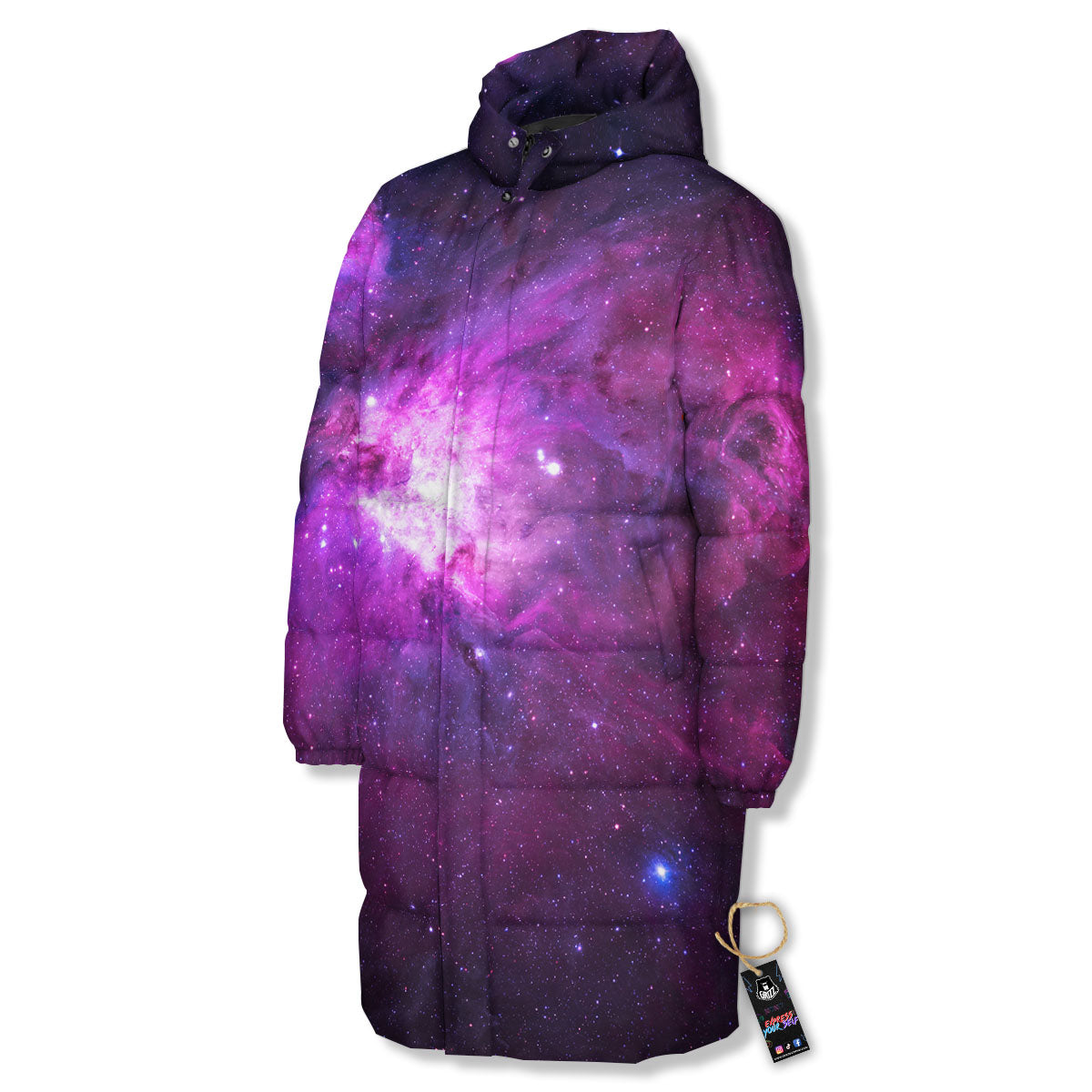 Nebula Galaxy Space Purple Stars Print Long Down Jacket-grizzshop
