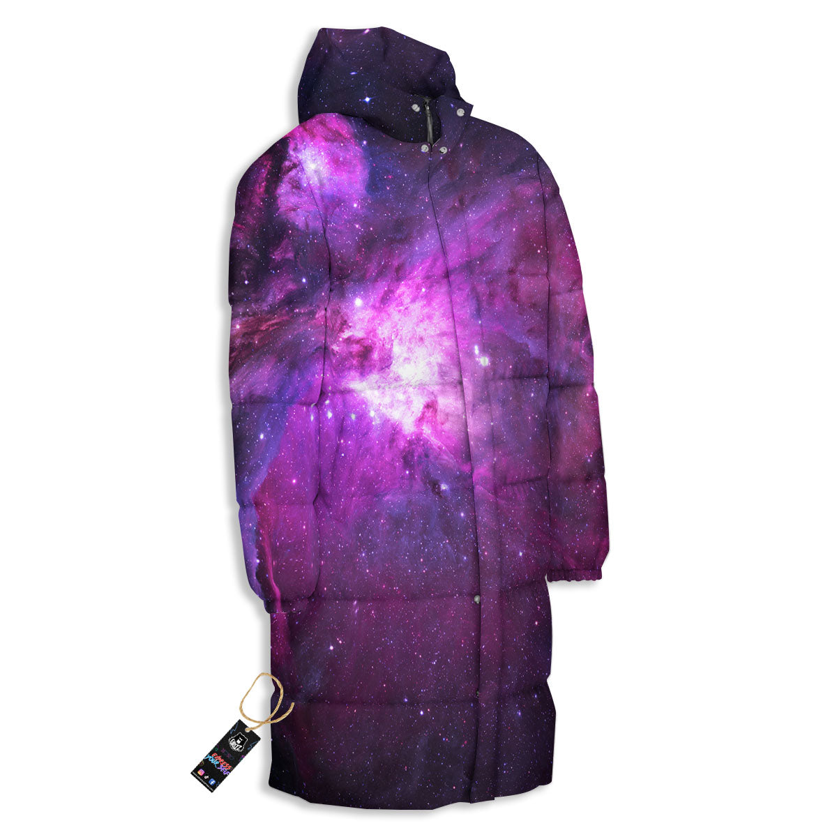 Nebula Galaxy Space Purple Stars Print Long Down Jacket-grizzshop