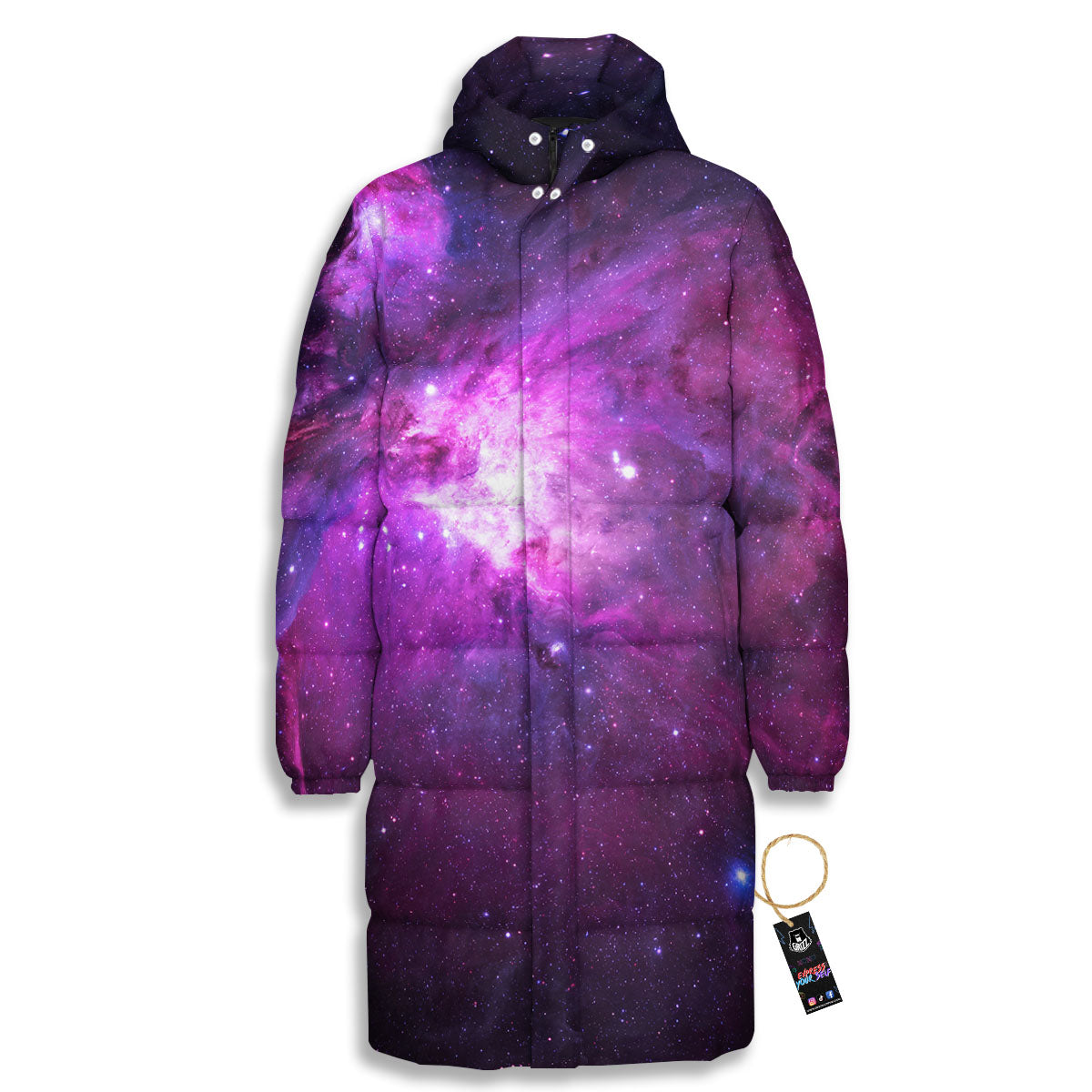 Nebula Galaxy Space Purple Stars Print Long Down Jacket-grizzshop