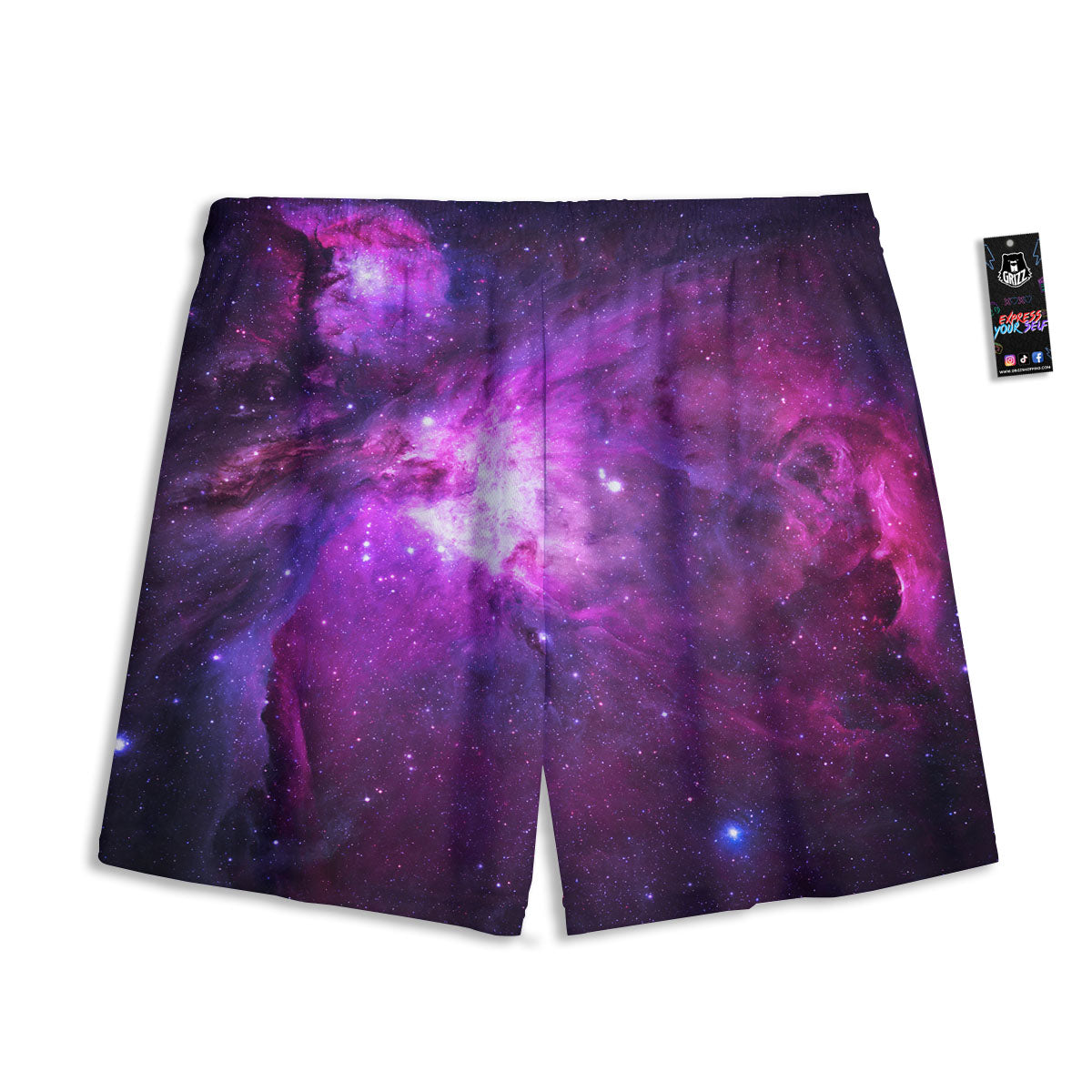 Nebula Galaxy Space Purple Stars Print Mesh Shorts