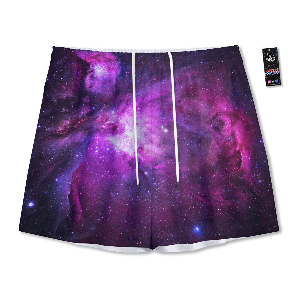 Nebula Galaxy Space Purple Stars Print Mesh Shorts