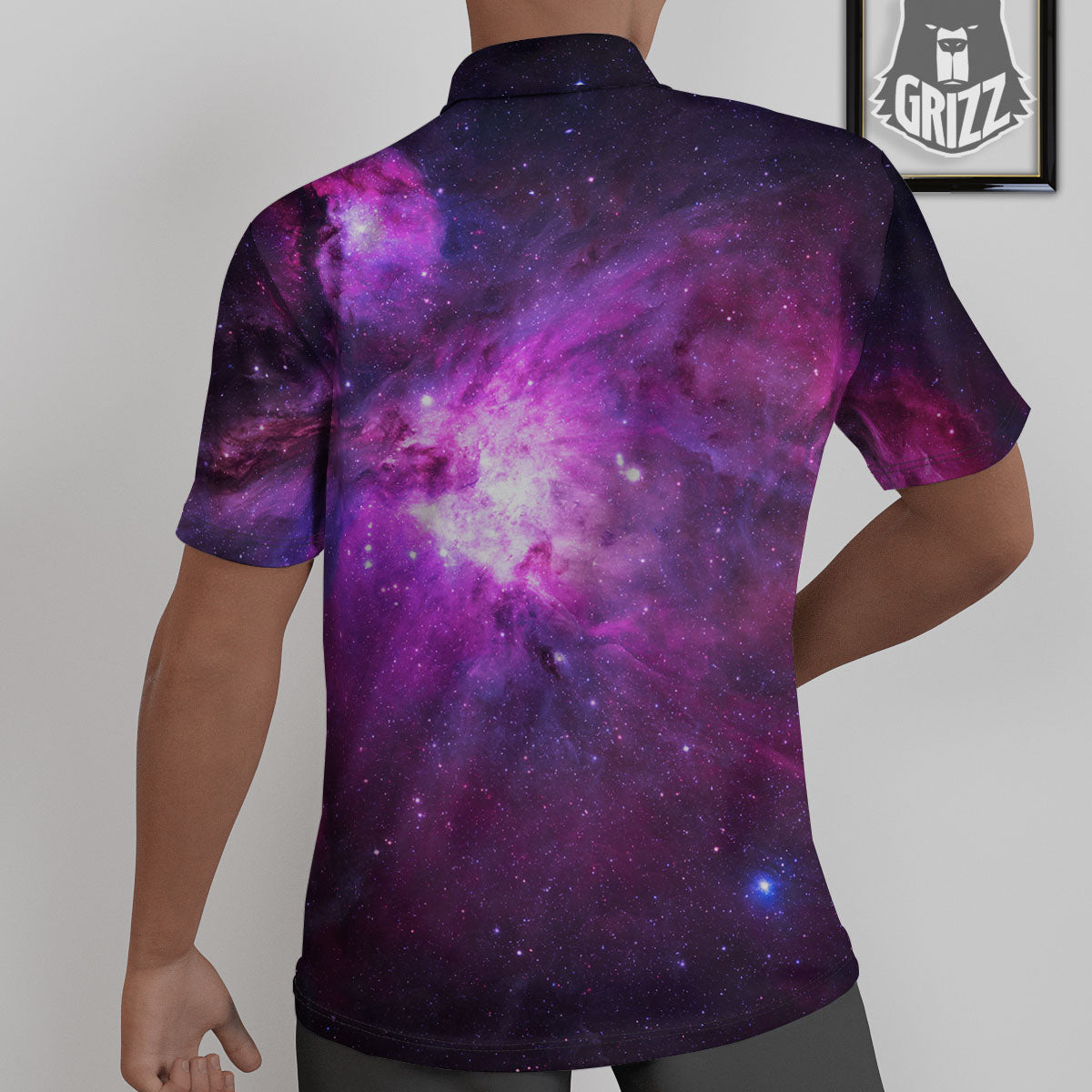 Nebula Galaxy Space Purple Stars Print Untucked Shirts-grizzshop