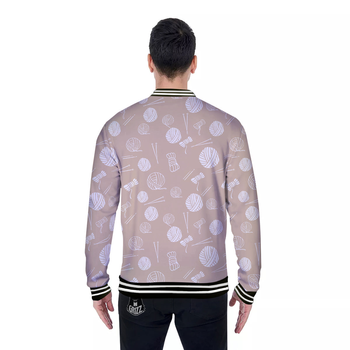 Needle And Yarn Print Pattern Baseball Jacket-grizzshop