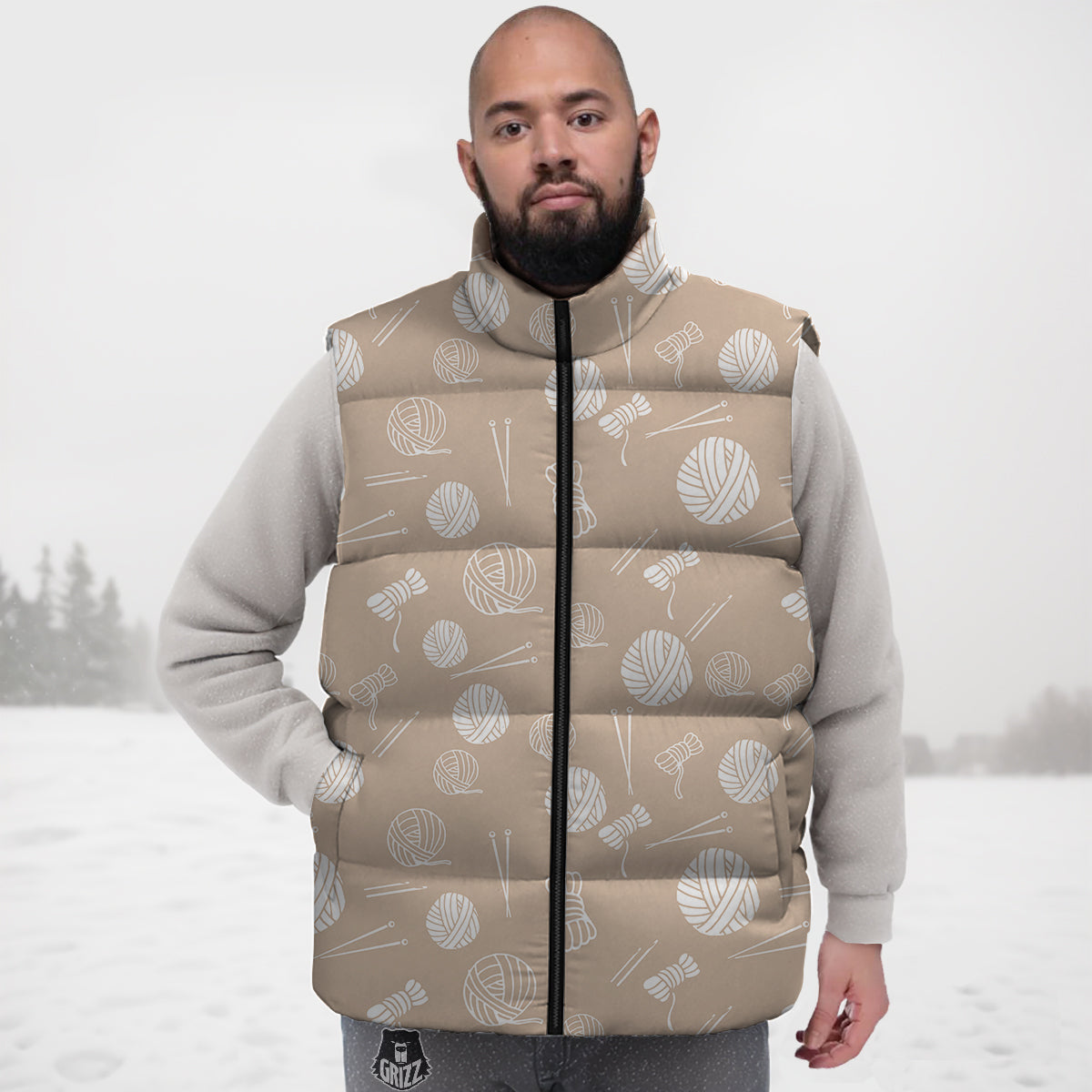 Needle And Yarn Print Pattern Down Vest-grizzshop