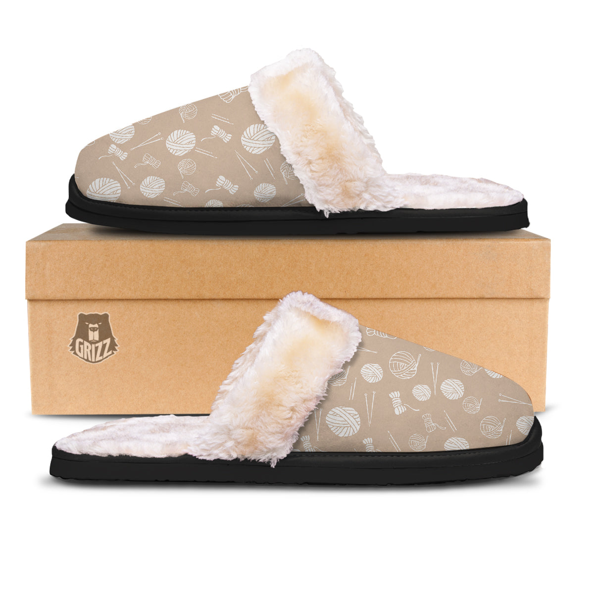 Needle And Yarn Print Pattern Slippers-grizzshop