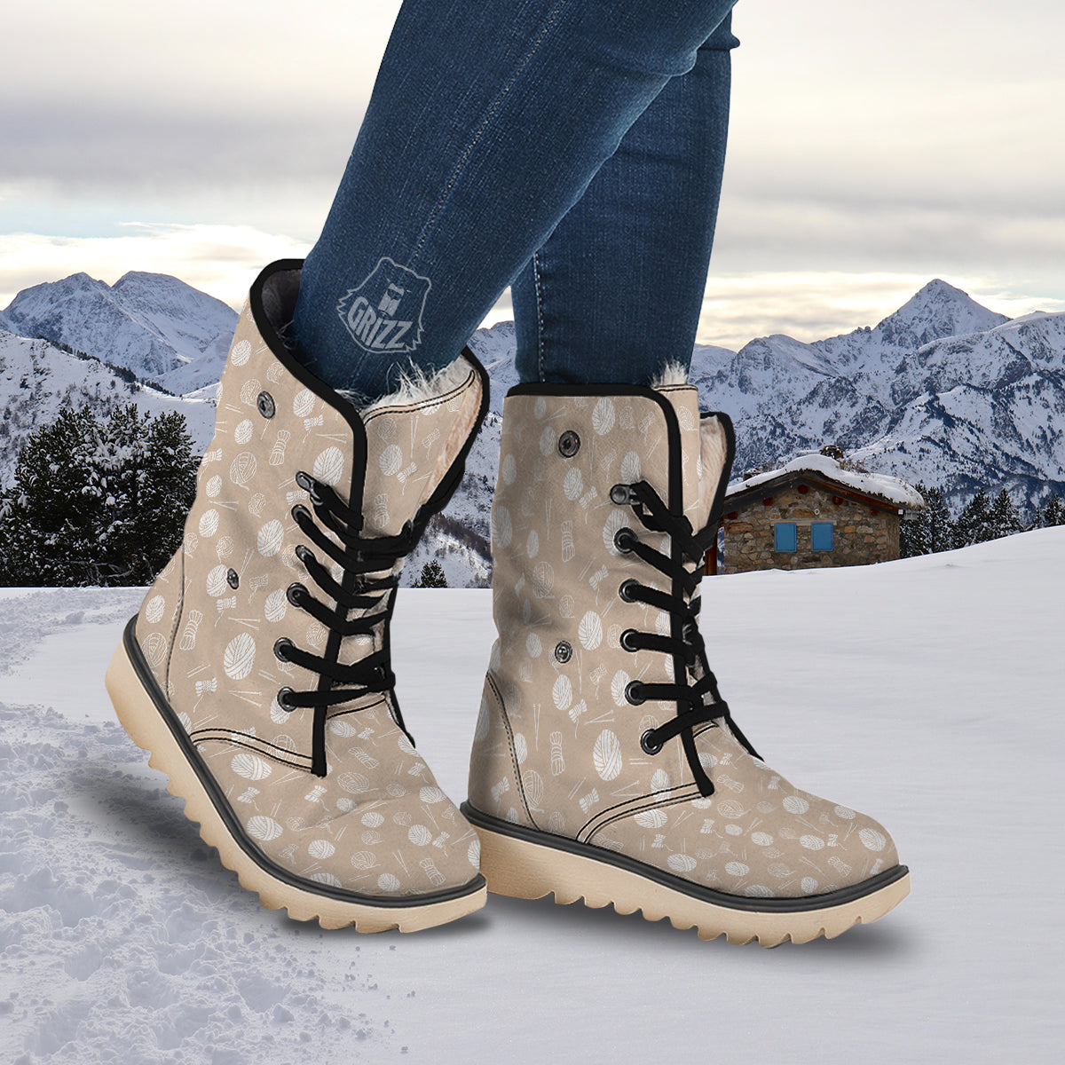 Needle And Yarn Print Pattern Snow Boots-grizzshop