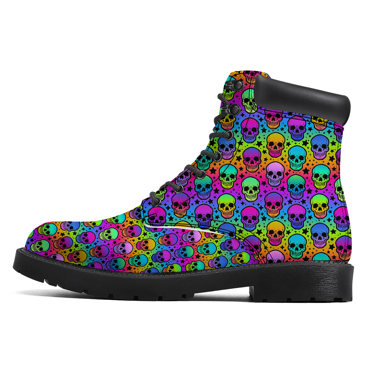 Neon Bright Human Skulls Print Pattern Boots-grizzshop