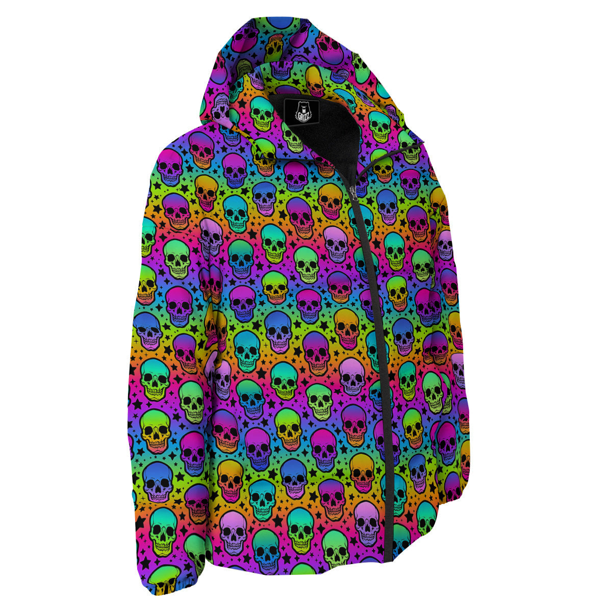 Neon Bright Human Skulls Print Pattern Down Jacket-grizzshop