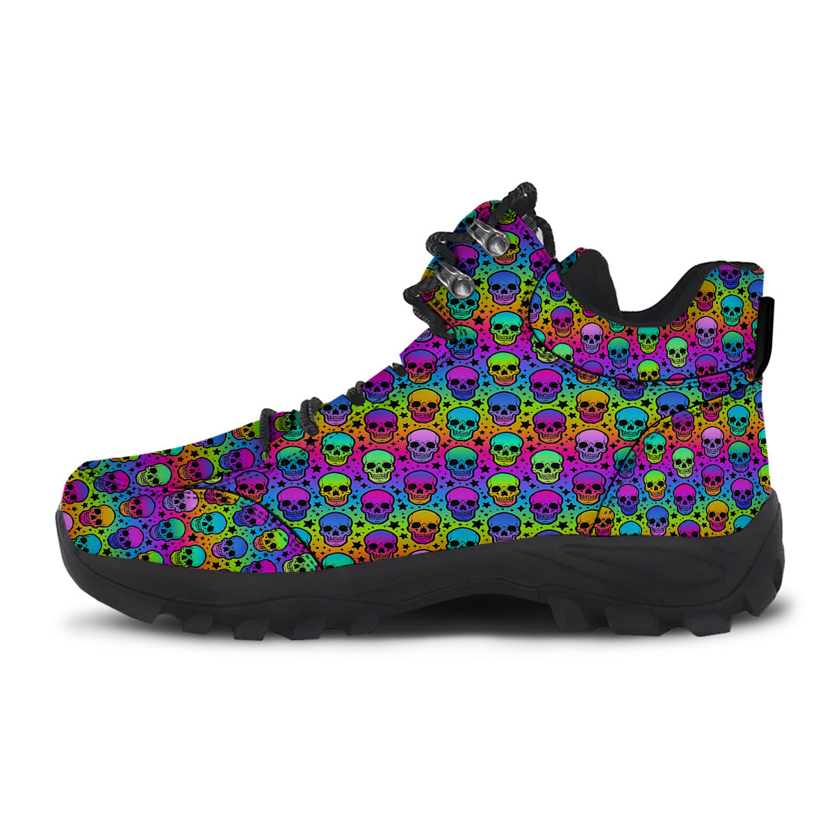 Neon Bright Human Skulls Print Pattern Hiking Shoes-grizzshop