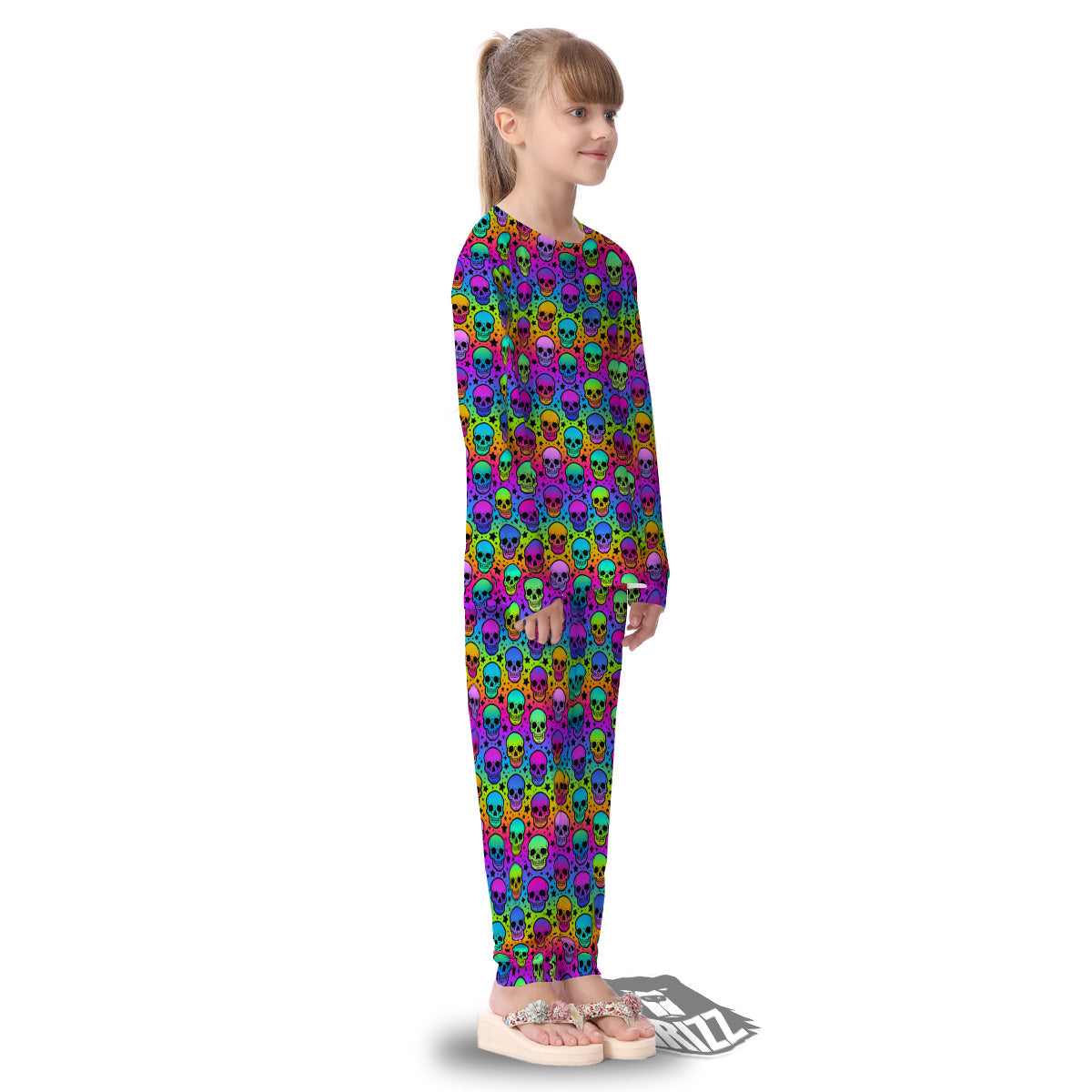 Neon Bright Human Skulls Print Pattern Kid's Pajamas-grizzshop