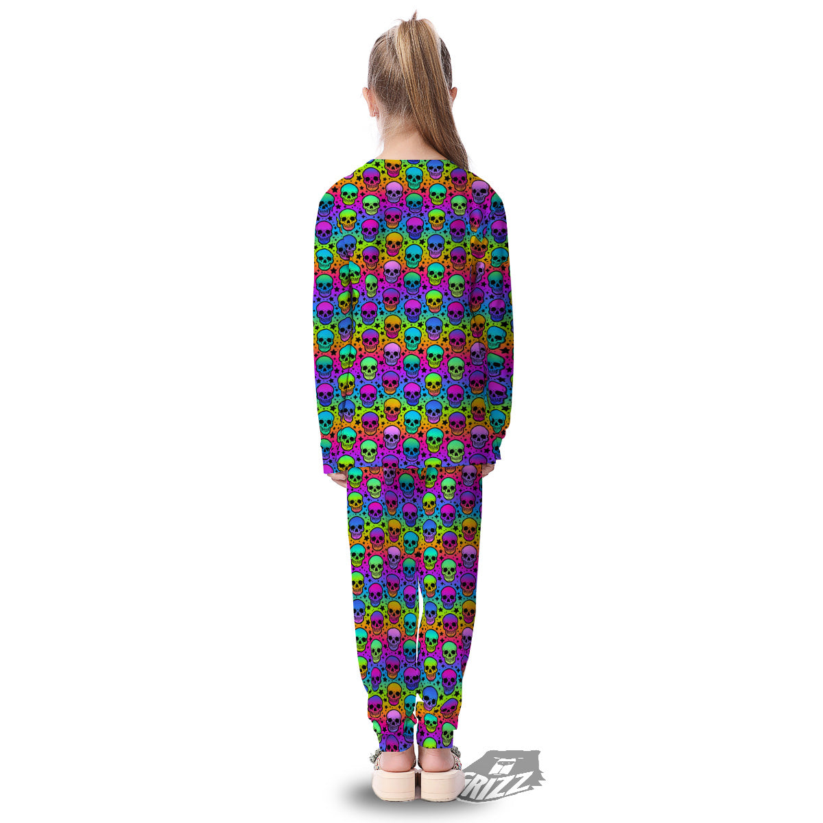 Neon Bright Human Skulls Print Pattern Kid's Pajamas-grizzshop