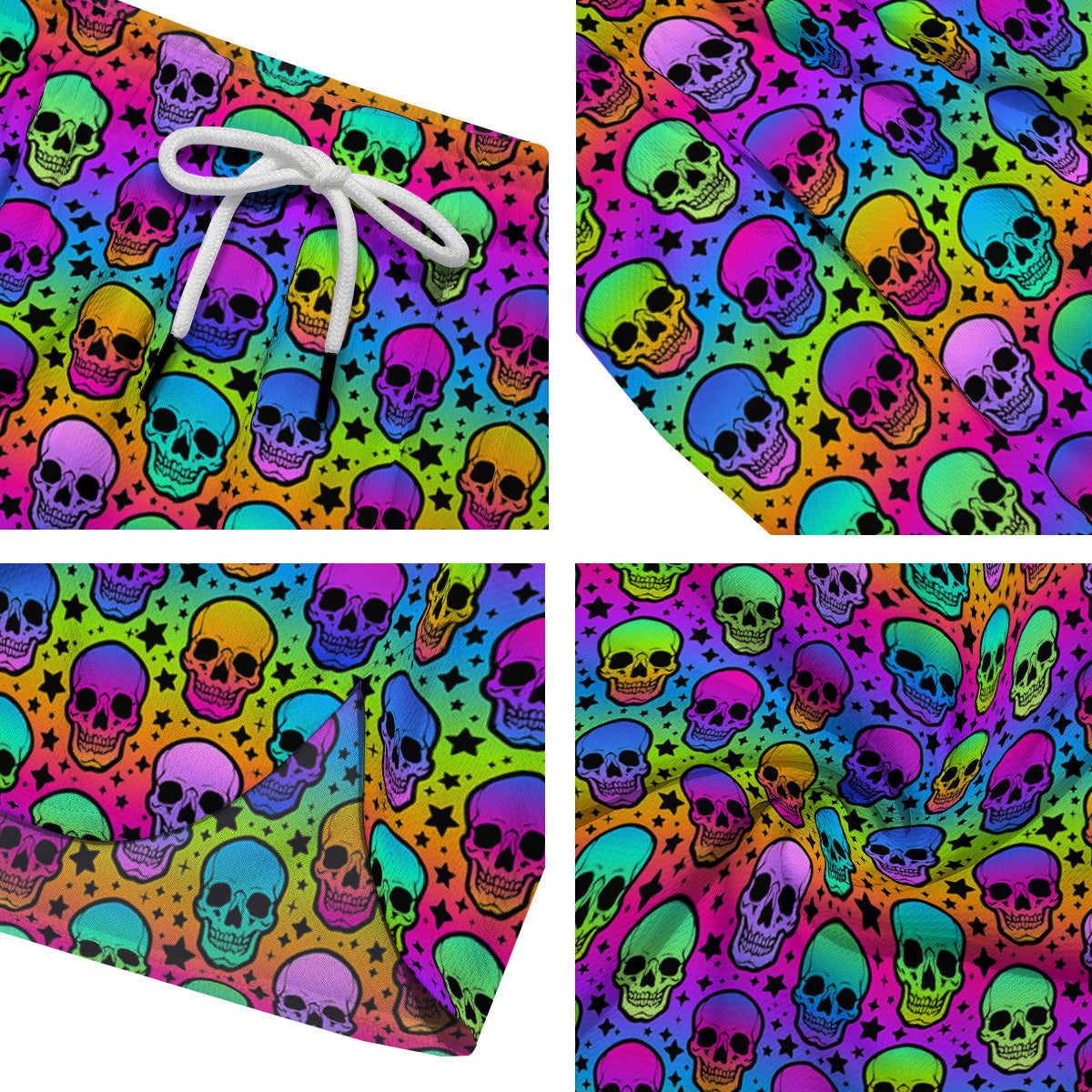 Neon Bright Human Skulls Print Pattern Men's Running Shorts-grizzshop