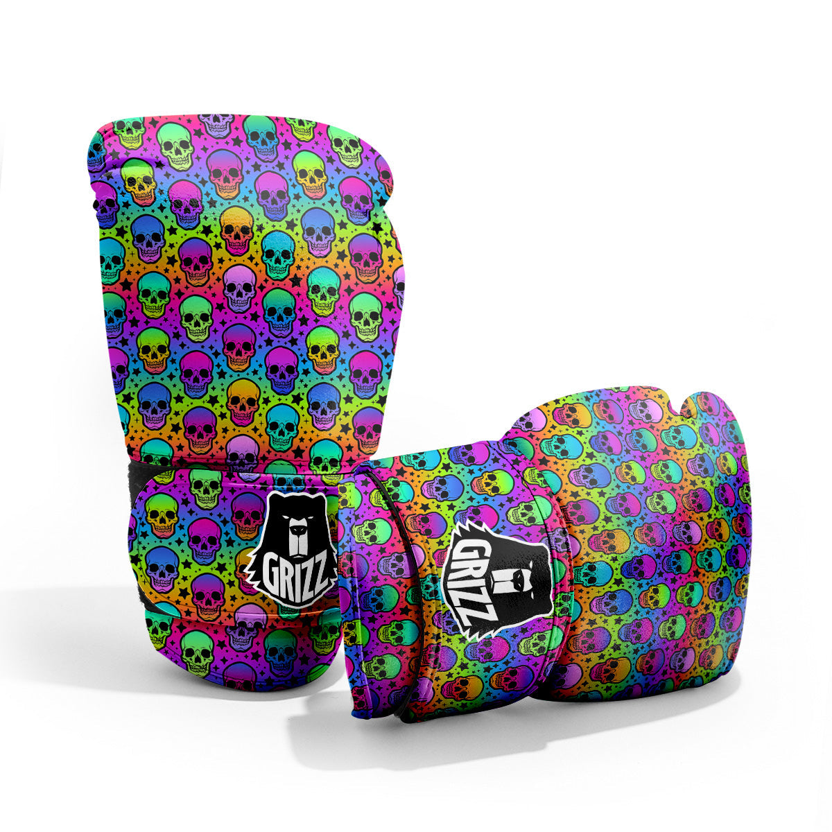 Neon Bright Human Skulls Print Pattern Pro Boxing Glove