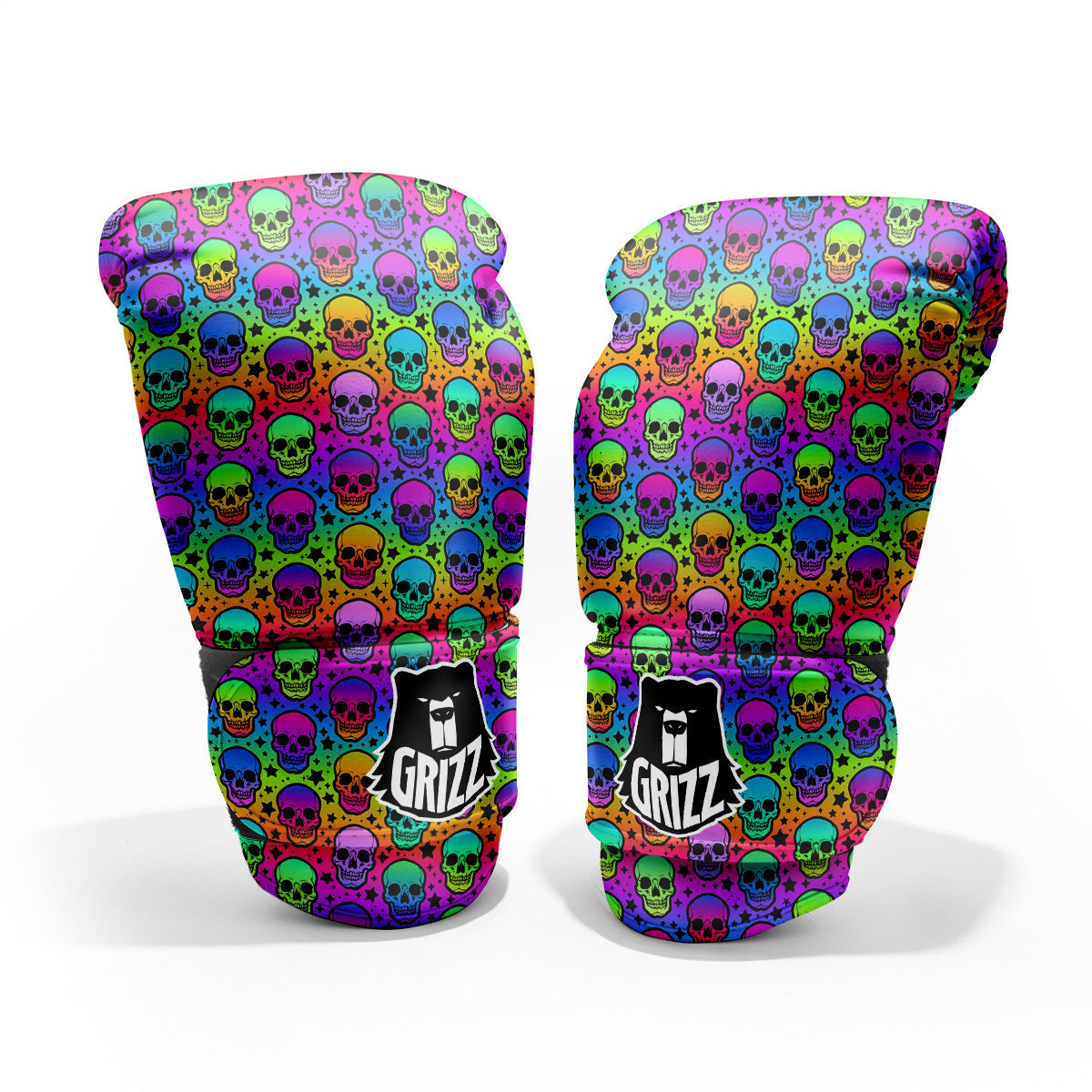 Neon Bright Human Skulls Print Pattern Pro Boxing Glove