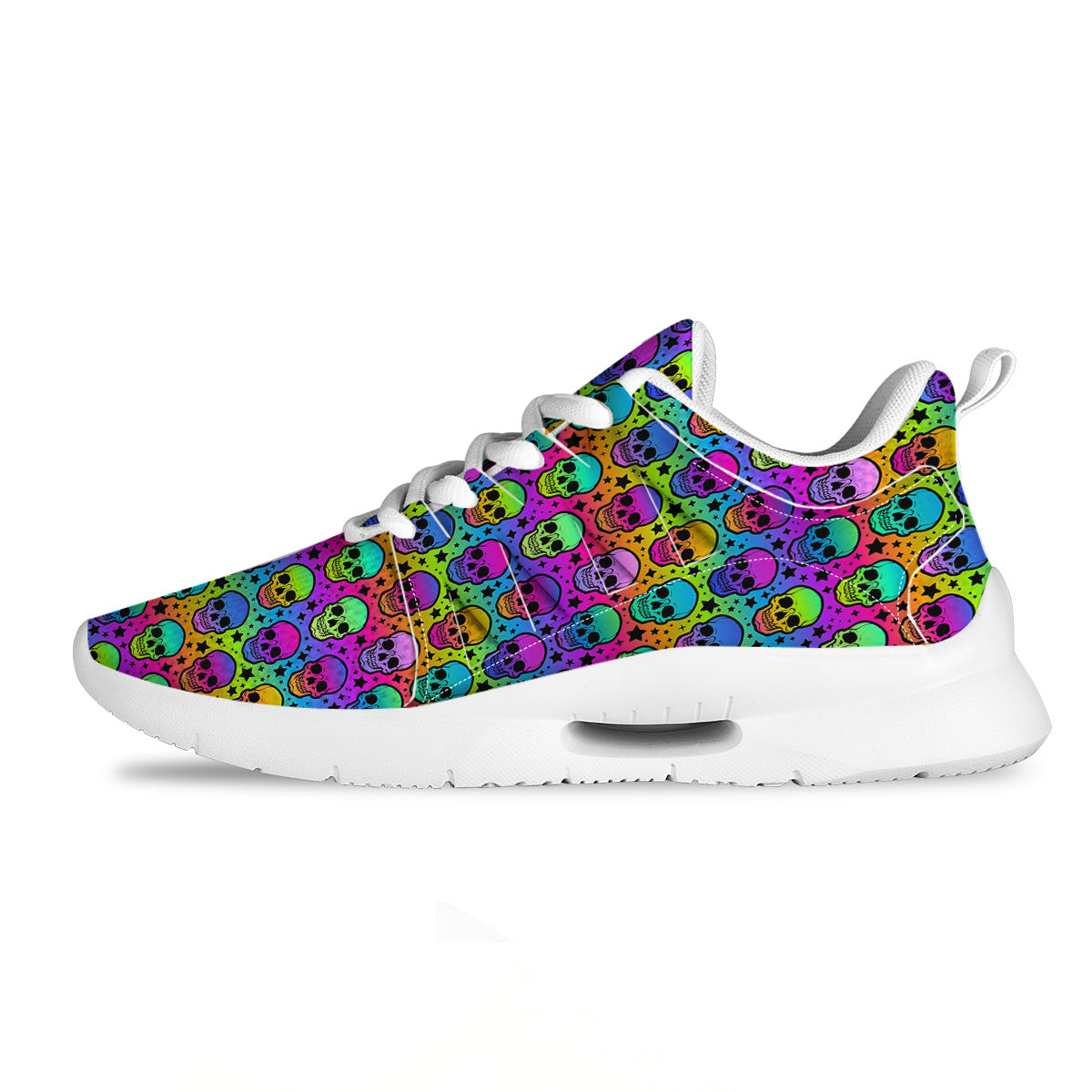 Neon Bright Human Skulls Print Pattern Tennis Shoes-grizzshop