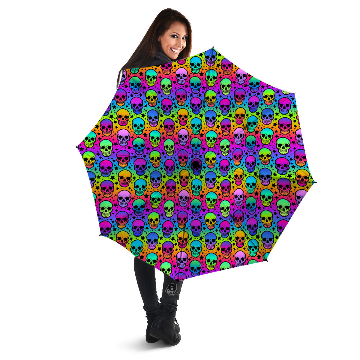 Neon Bright Human Skulls Print Pattern Umbrella-grizzshop