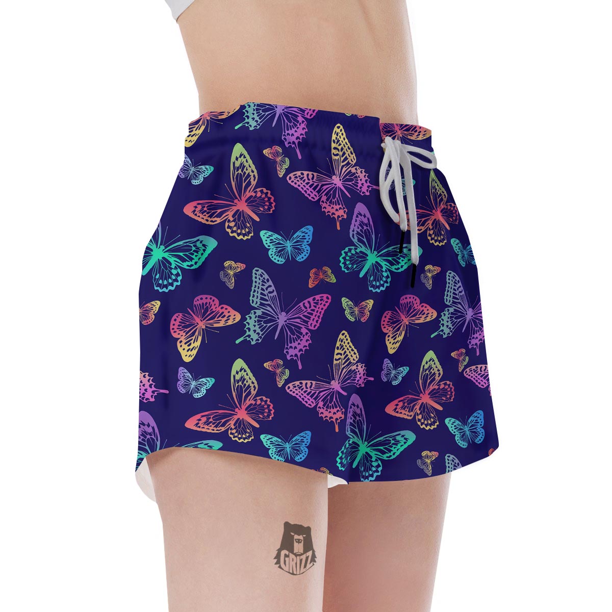 Neon Butterfly Print Women's Shorts-grizzshop