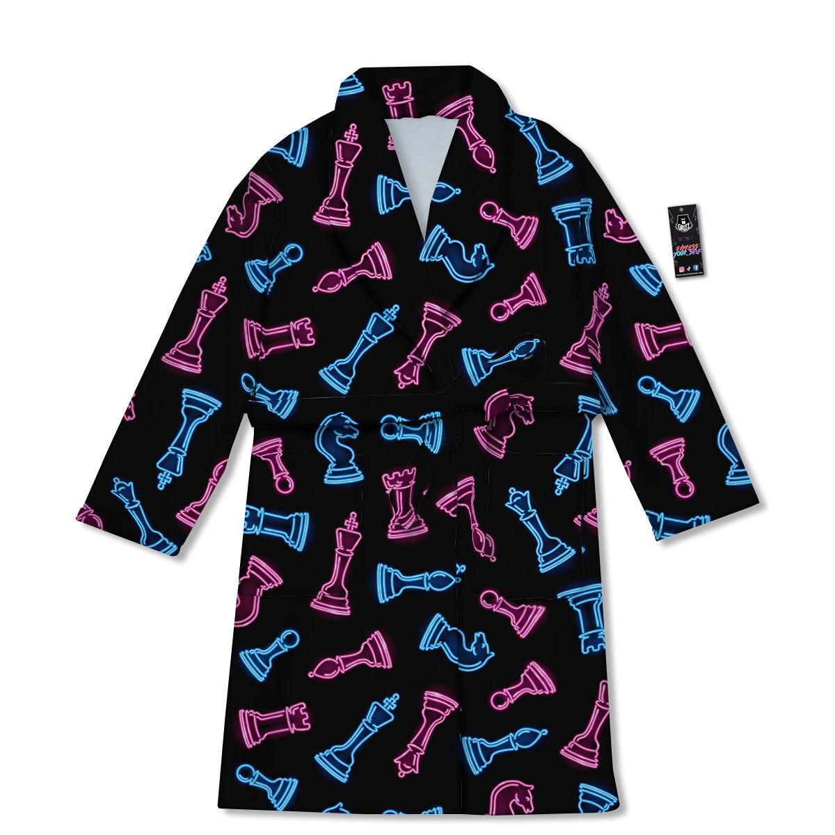 Neon Chess Pieces Print Pattern Bathrobe-grizzshop
