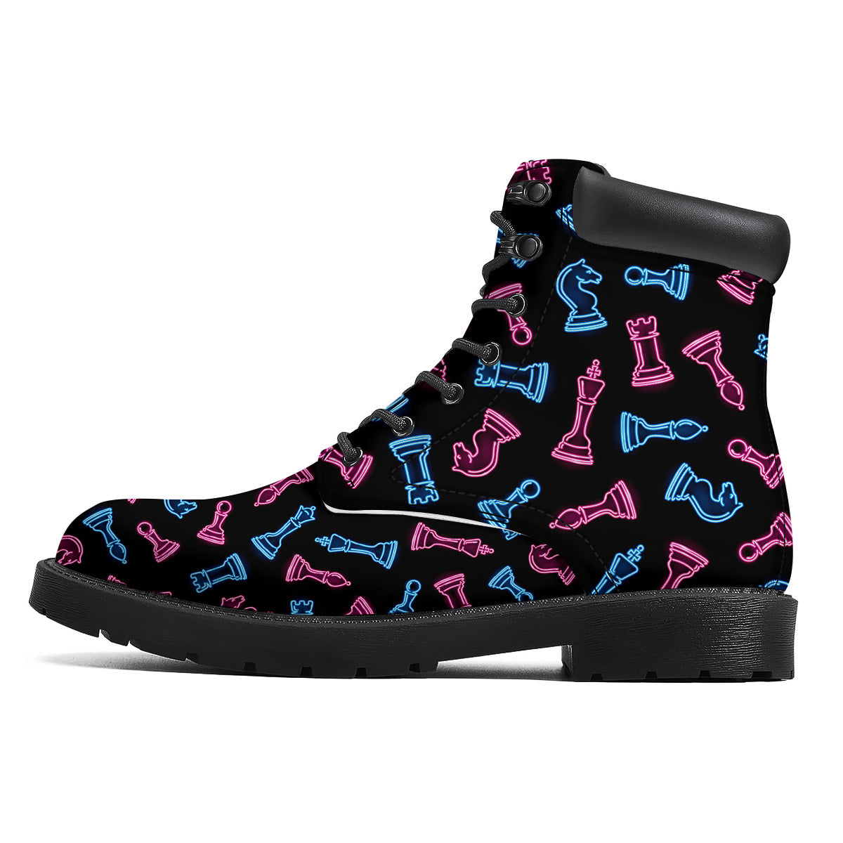 Neon Chess Pieces Print Pattern Boots-grizzshop