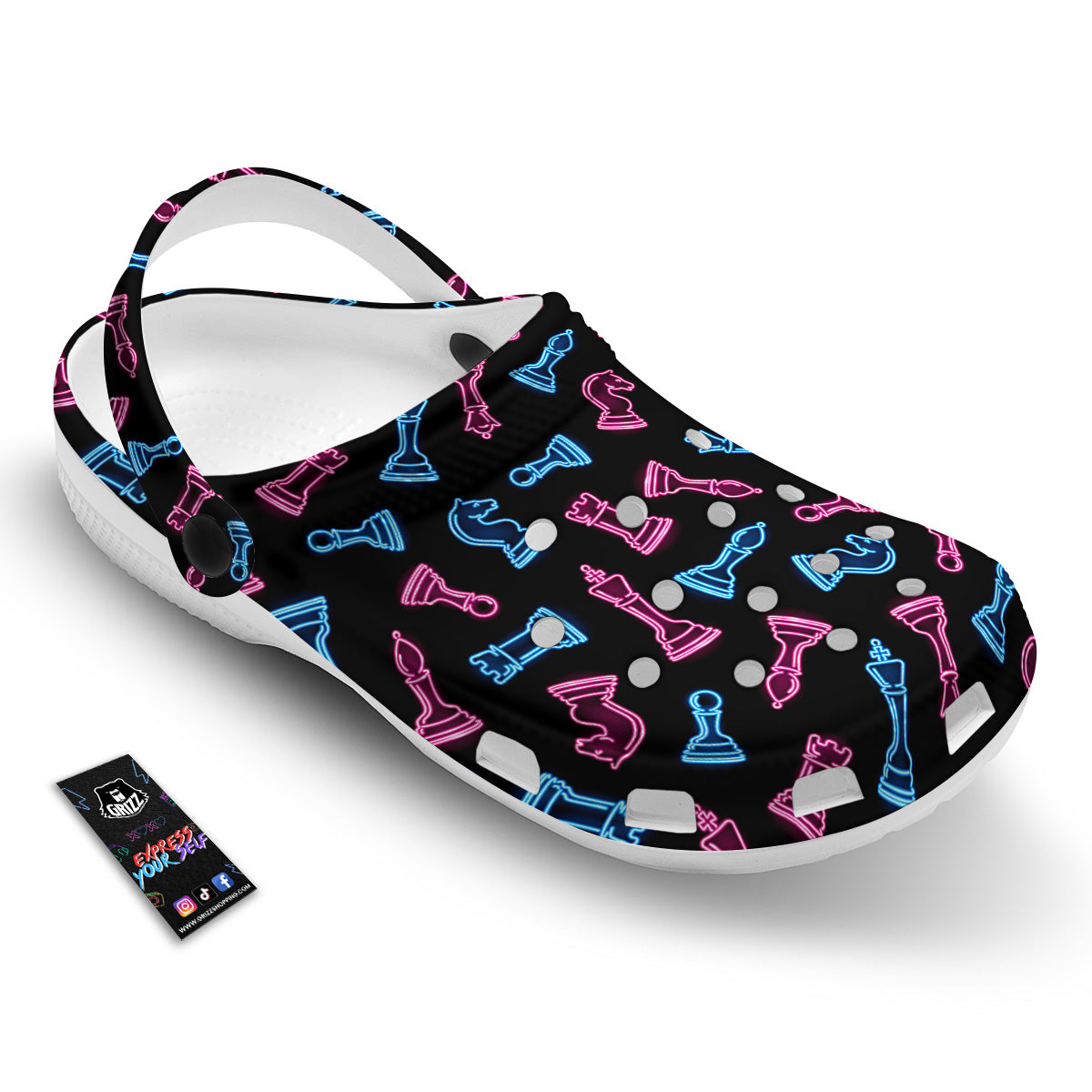 Neon Chess Pieces Print Pattern Clog-grizzshop